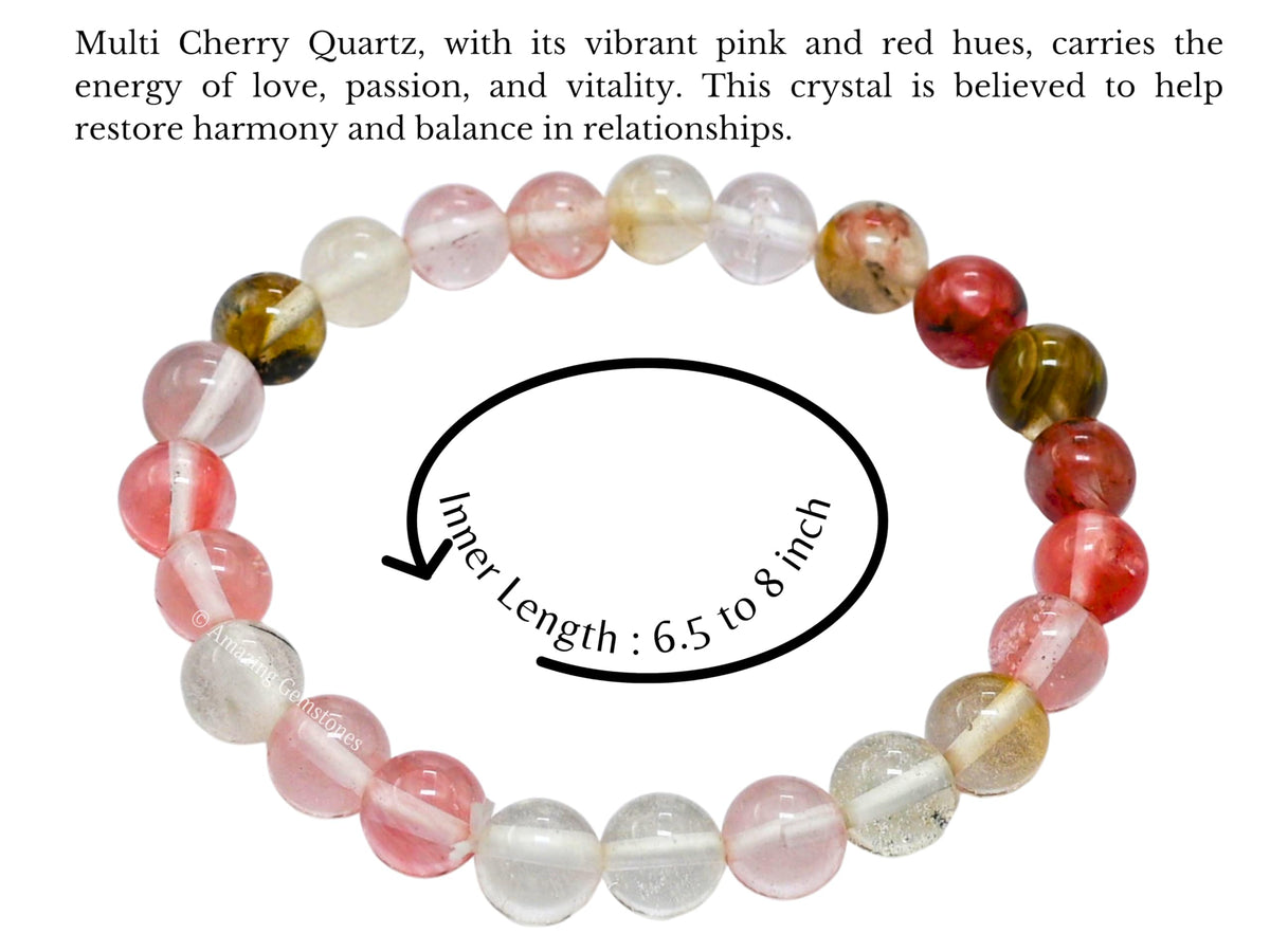 Amazing Gemstone Crystal Bracelet for Women Men's Gifts - Protection Healing Crystal Bracelet - 8mm Gemstone Beaded Stretchable Bracelet Pulseras Para Hombres Mujer Stocking Stuffers Mothers Day Gift (Multi Cherry Quartz)