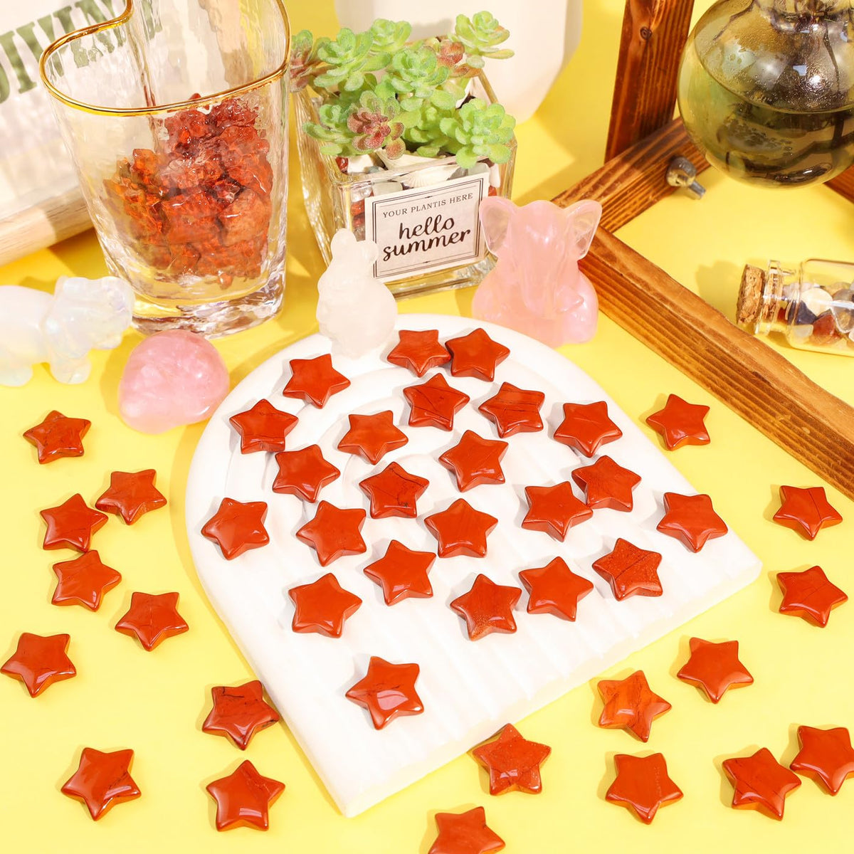 DUQGUHO 20 Pcs Red Jasper Crystals Star Crystal Set Natural Healing Crystal Bulk Polished Stone Pocket Palm Protection Sacred Meditation Energy Reiki Balancing Gift