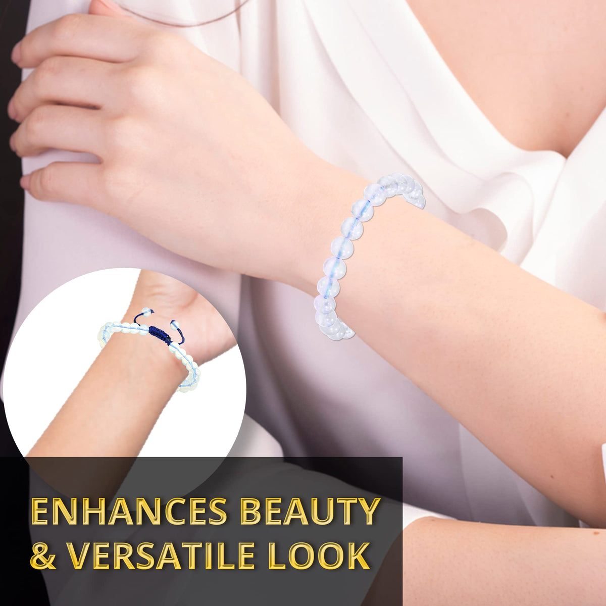 ANAYA AGATE Healing Crystal Bracelet – Chic Gemstone Bracelet for Men and Women – 8mm Round Bead Bracelets for Spiritual Healing, Protection, Positive Energy - Opalite