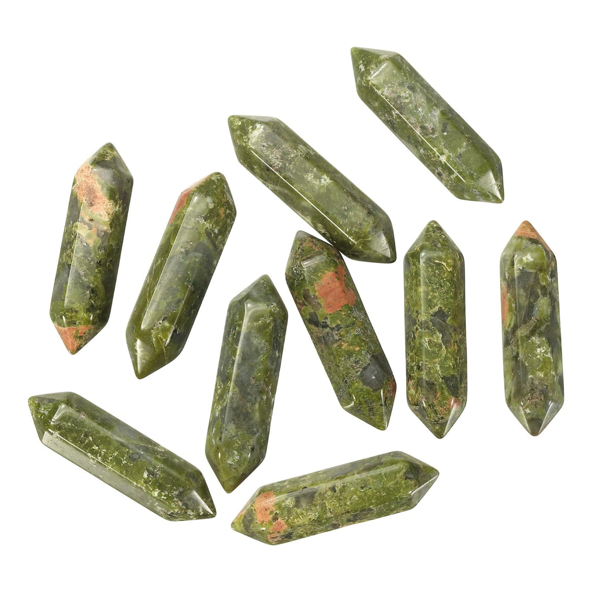 MECCANIXITY 10 Pack Floral Green Turquoise Quartz Crystals, Polished Crystals Bulk Hexagonal Shaped Meditation Gemstone for Jewelry Making Energy Balance Accessories Gifts