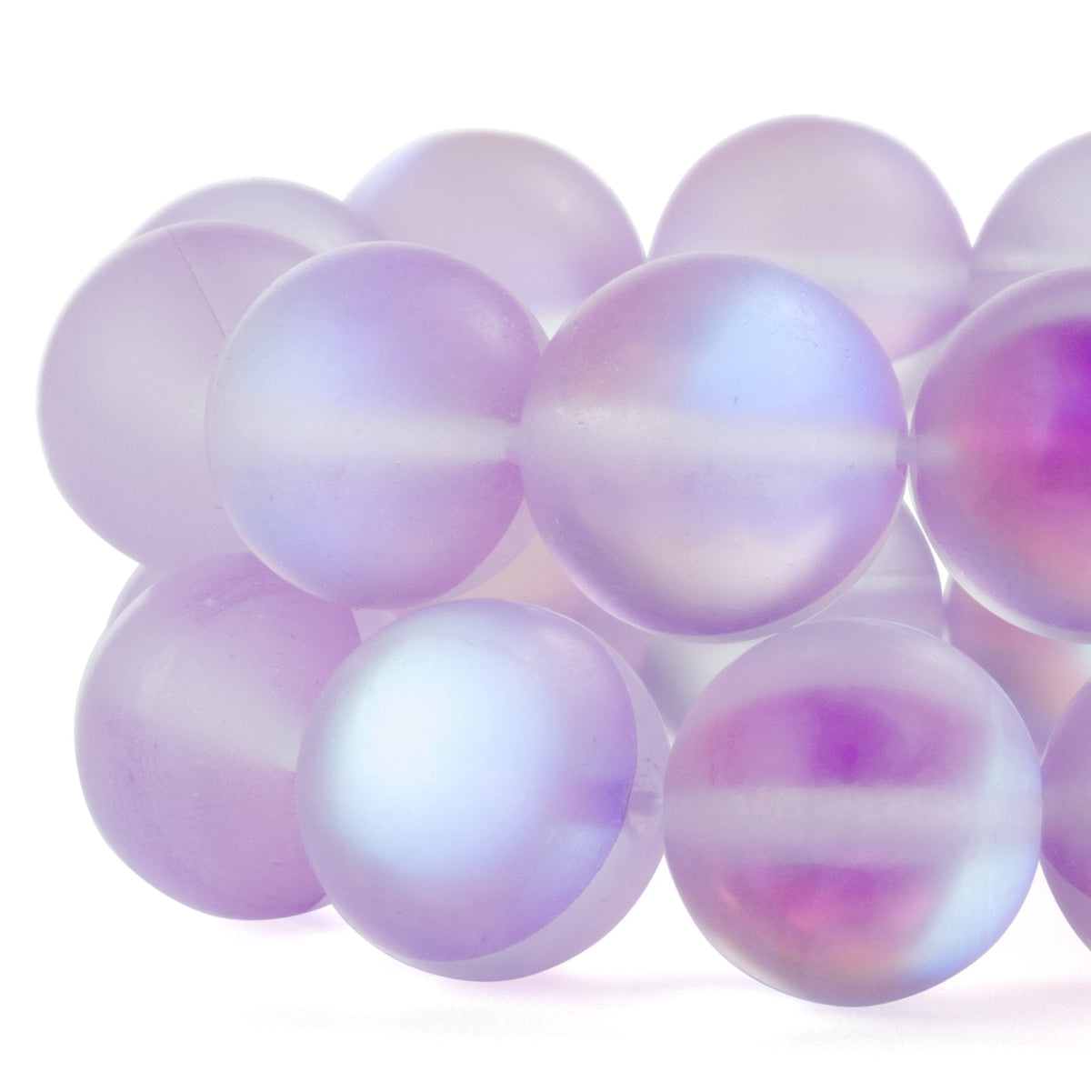 RUBYCA 6mm Round Moonstone Matte Crystal Glass Beads Aura for Jewelry Making Purple, 1 Strand