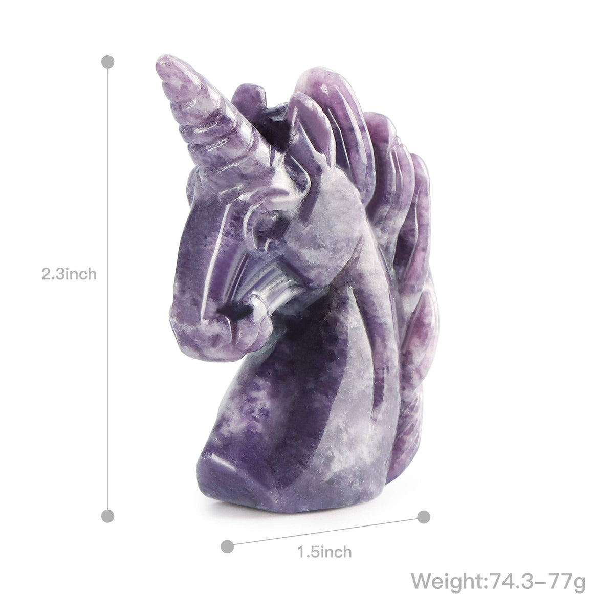 Artistone 3" Purple Lepidolite Crystal Unicorn Figurines Hand Carved Healing Fancy Gem Unicorn Carving Stone Statue Animal Collectibles Paperweight for Home,Office Decor