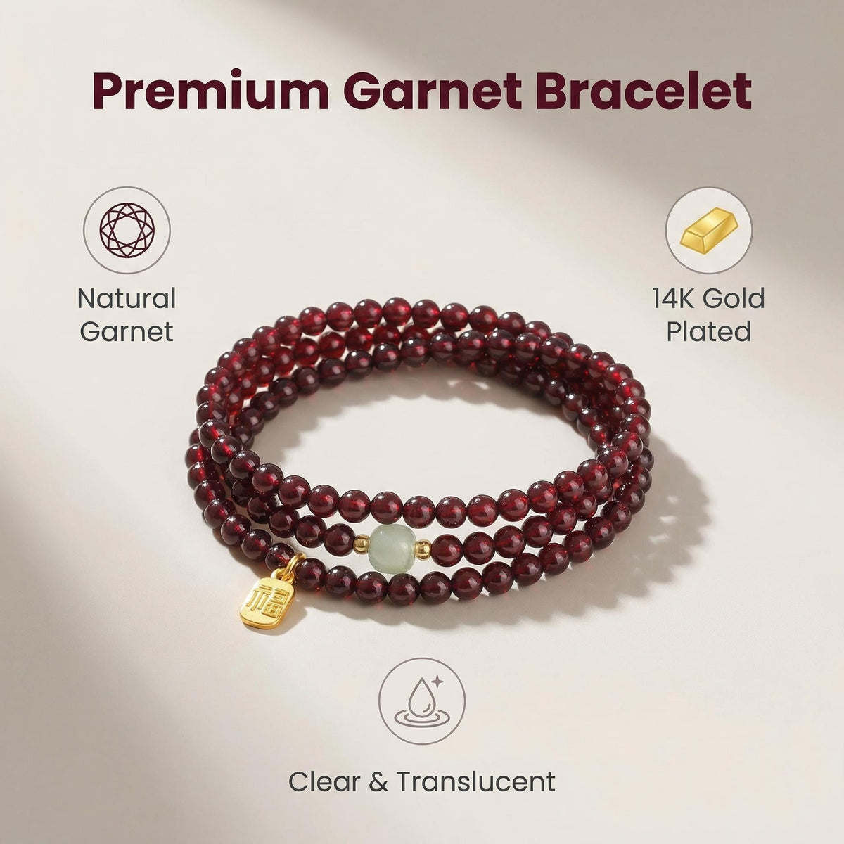 CNYTPE Garnet Bracelet for Women – Red Garnet Jewelry, Healing Crystal Bracelet, Handmade Gemstone Jewelry, Symbol of Love, Happiness & Harmony (4mm Garnet & Nephrite Multi-Strand)