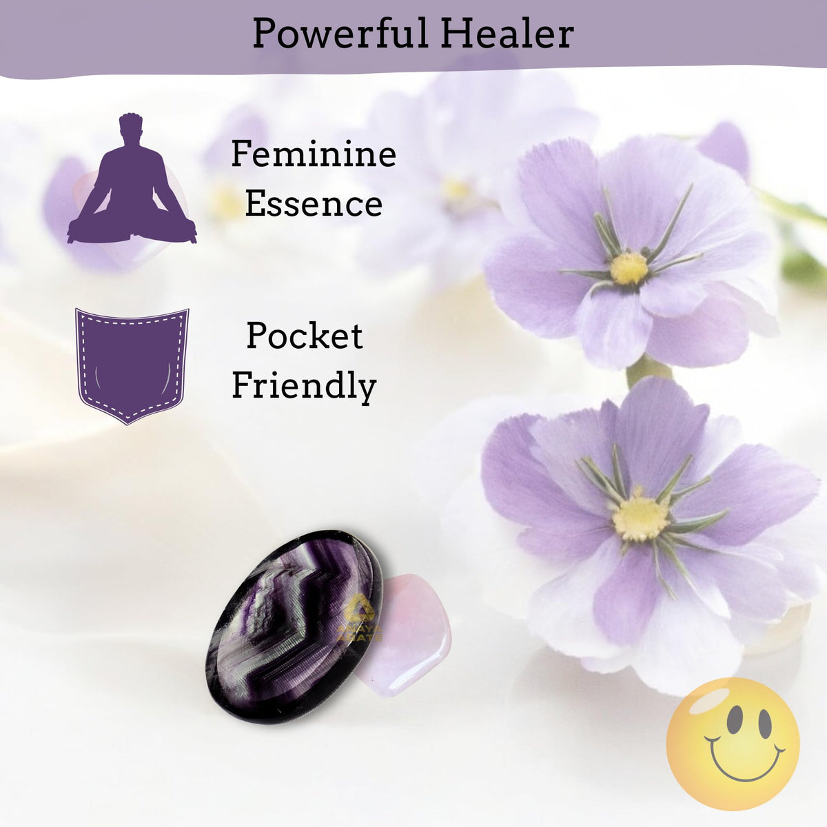 Anaya Agate Fluorite Worry Stones Certified Crystal Thumb Worry Stone for Anguish, Relaxing and Soothing Balance Stones for Meditation, Stress Relief Crystals and Healing Stones for Men, Women