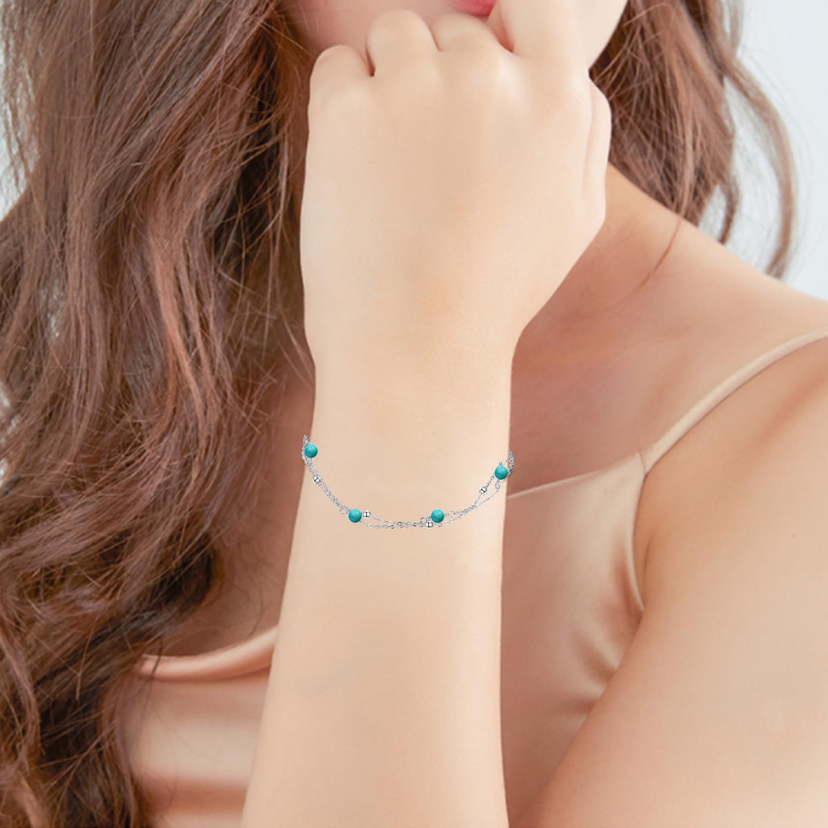 CRMAD Turquoise Bracelet for Women Sterling Silver Beach Jewelry Gift for Women (turquoise, bracelet 7+2'')