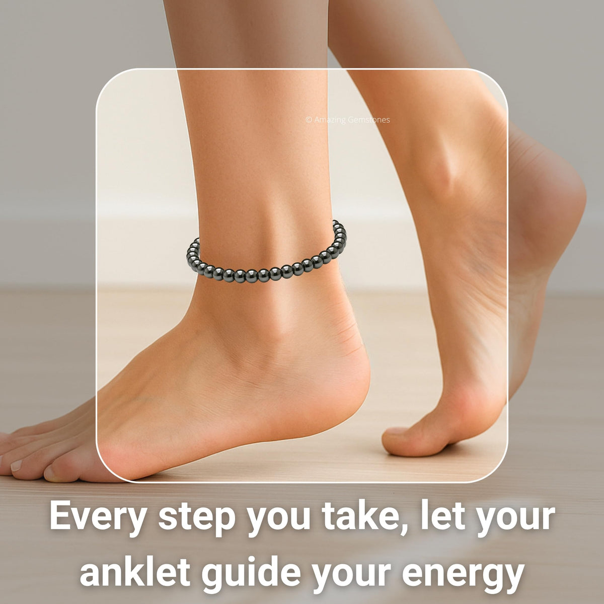 Amazing Gemstone Hematite Anklet Ankle Bracelet for Women - Adjustable Stone Anklets for Everyday Wear, Elegant Gift Jewelry for Mom, Sister or Friend