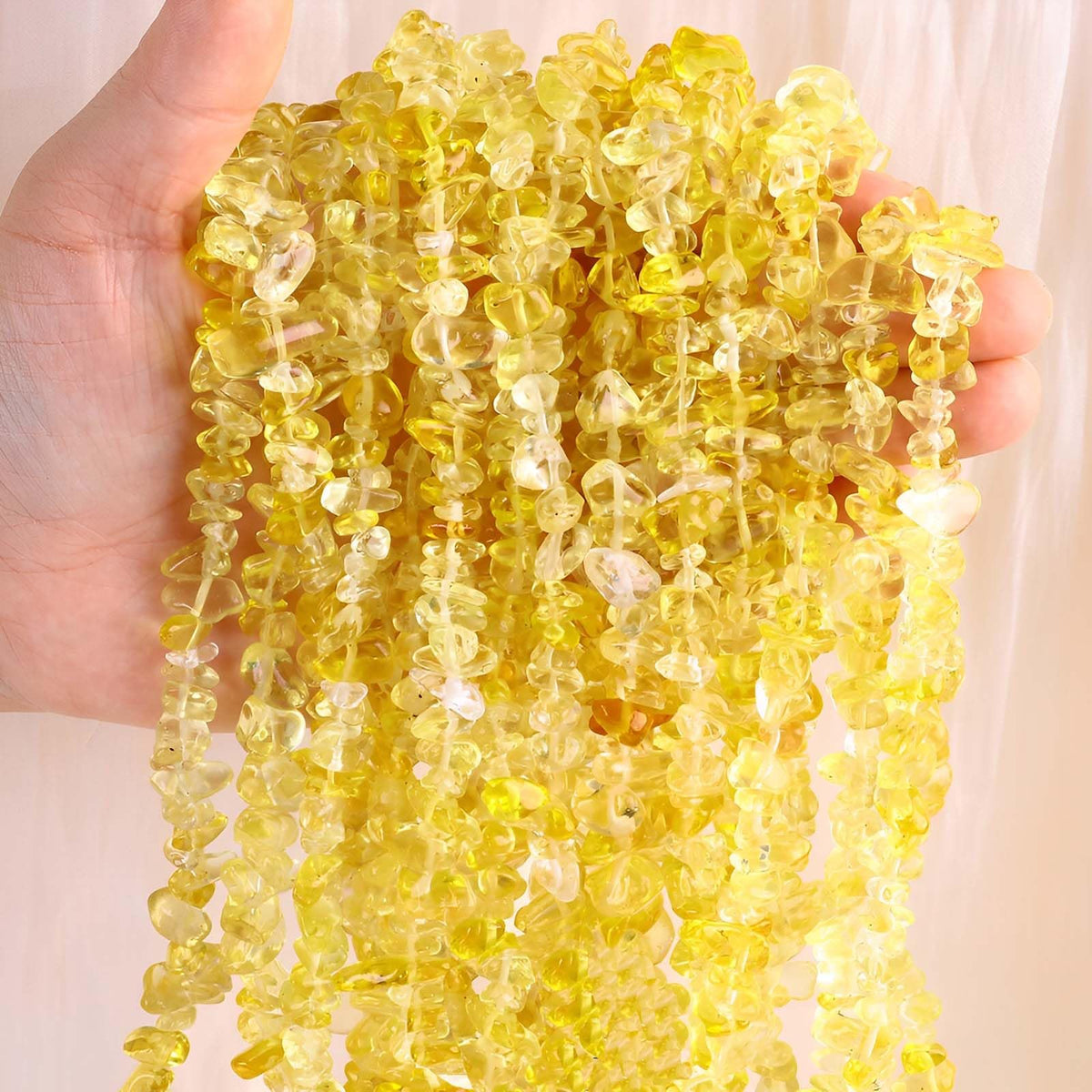 200pcs Natural Chip Stone Beads Gemstone Healing Crystal Loose Rocks Bead Irregular Glass Seed Charm Beads Drilled DIY for Jewelry Bracelet Necklace Earrings Making Crafting Supplies (Yellow, 5-8mm)