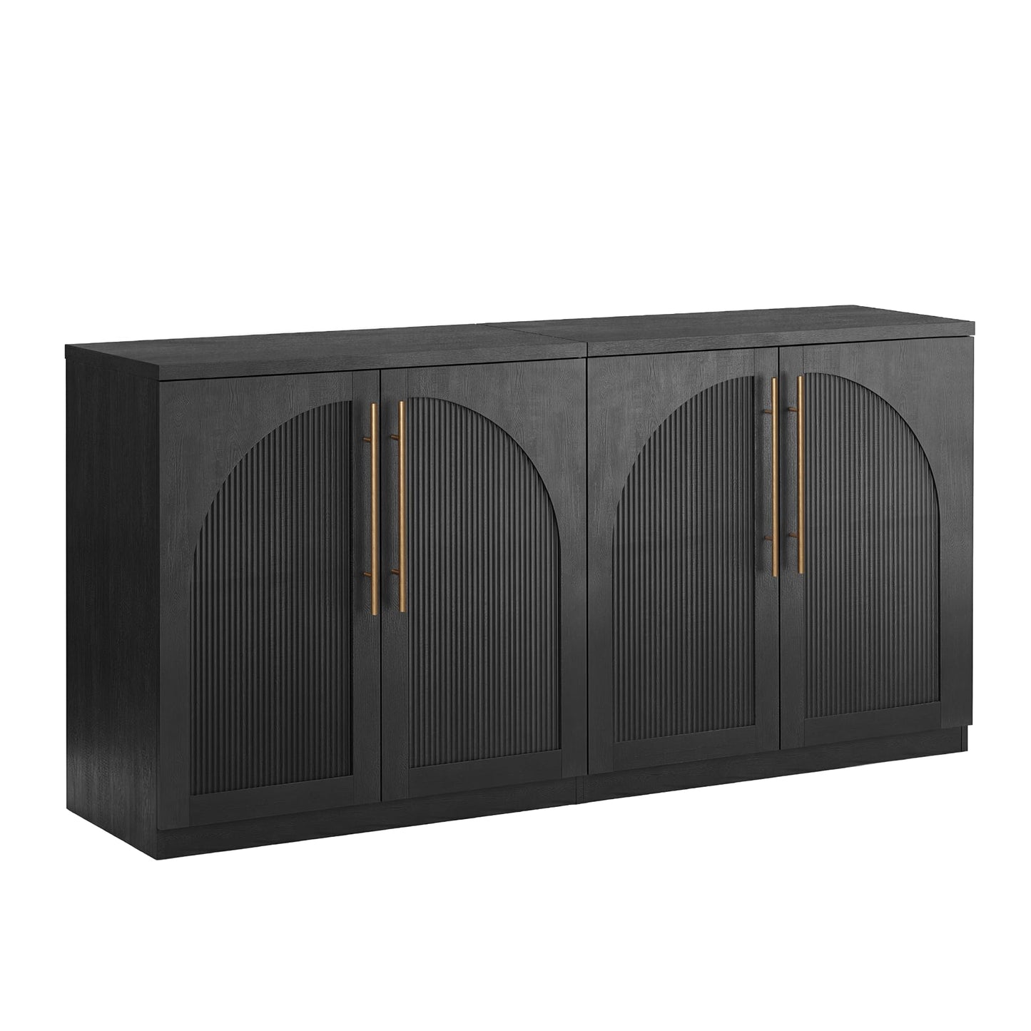 ModernMate Set of 2 Arched Sideboard Cabinets, 62" Modular Storage Buffet Table with Wave-Panel Doors, Black Wood Grain Media Console with Soft-Close Hinges for Living Room