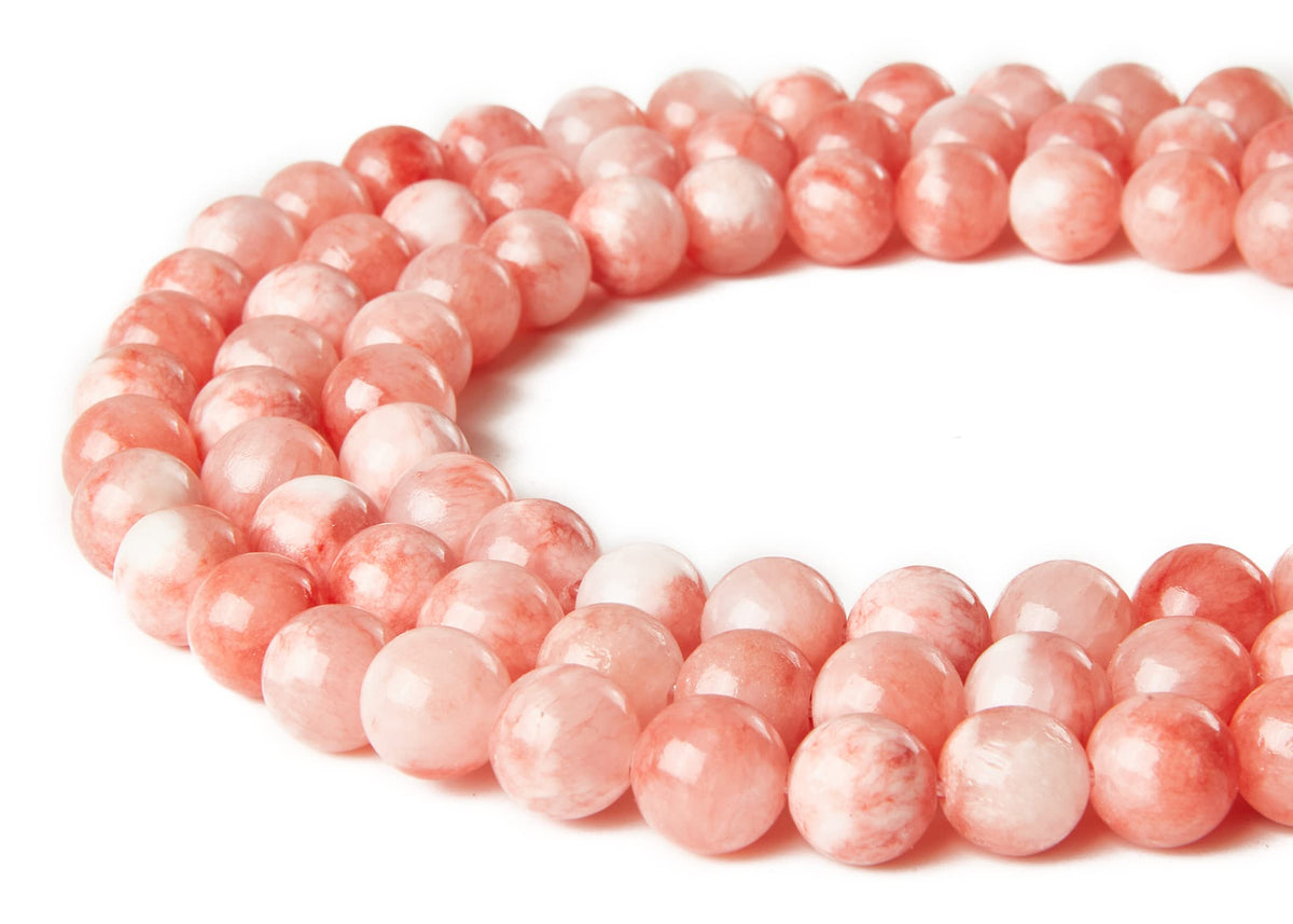 60pcs 6mm Pink White Jade Beads Natural Gemstone Beads Round Loose Beads for Jewelry Making