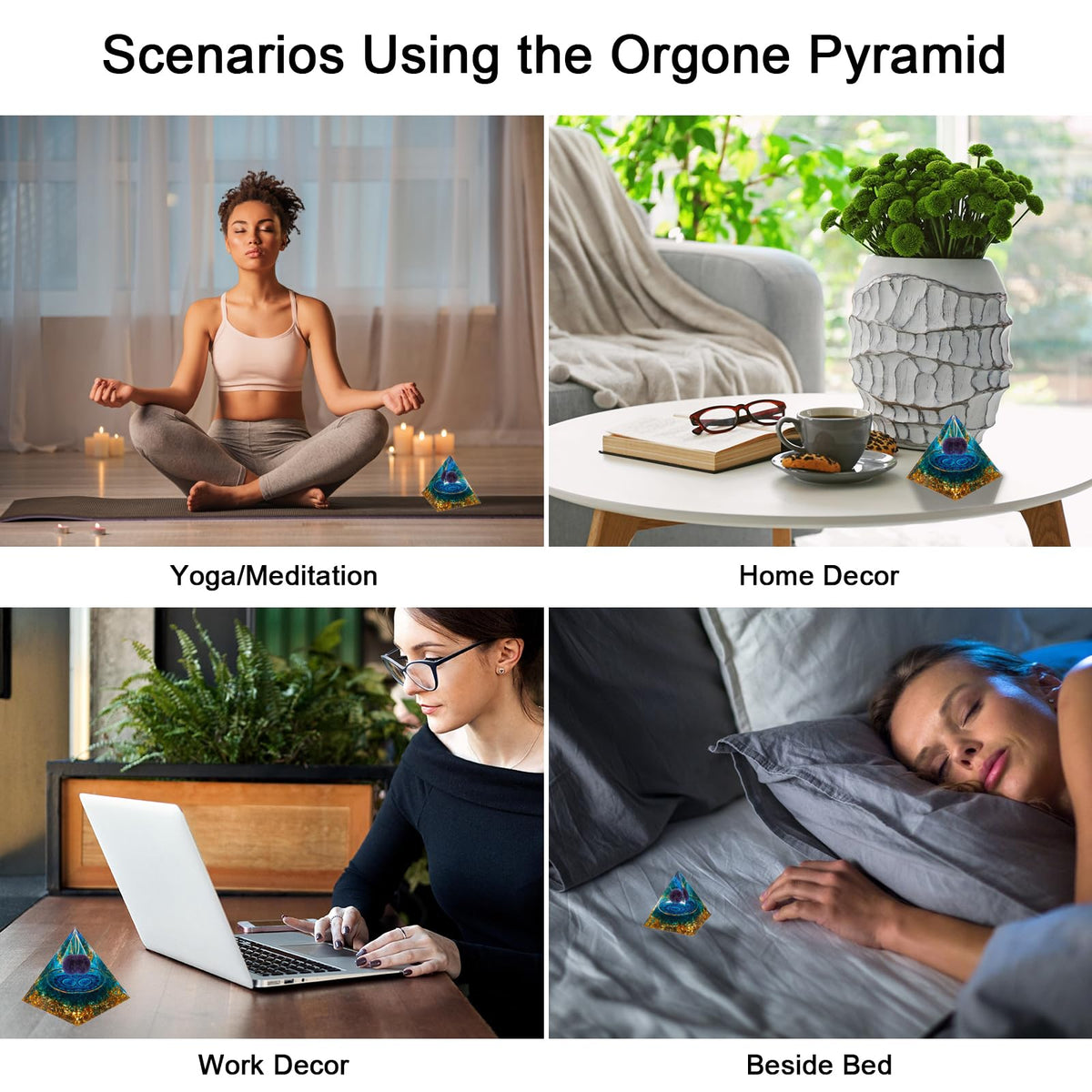 Orgone Pyramid, Orgonite Crystal Pyramid, Orgone Energy Generator for Reduce Stress Healing Meditation Attract Wealth and Lucky (Blue Glaze)