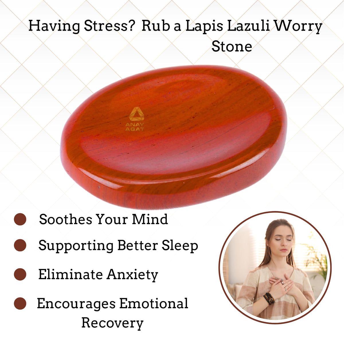 Anaya Agate Red Jasper Worry Stones Certified Crystal Thumb Worry Stone for Anguish, Relaxing and Soothing Balance Stones for Meditation, Stress Relief Crystals and Healing Stones for Men, Women