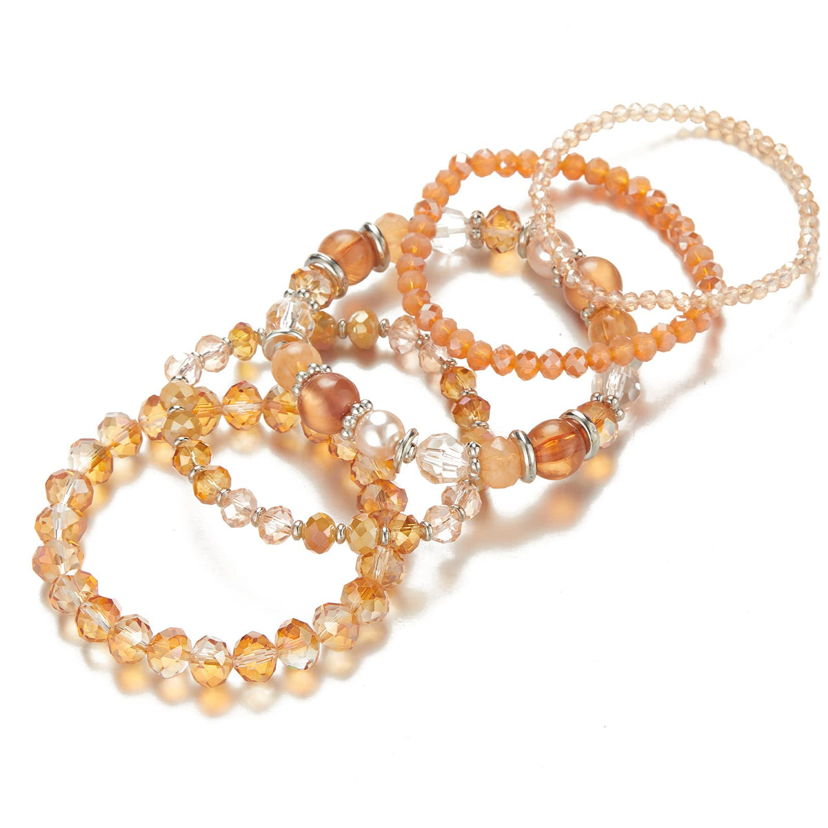 Noessla Beaded Boho Stretch Bracelet Colorful Stackable Crystal Beads Bracelets Trendy Costume Jewelry Mothers Day Gifts for Women(21-Orange)