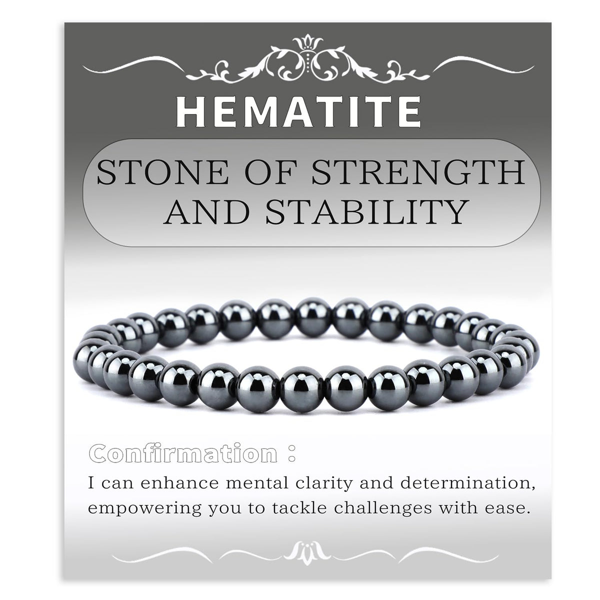 Bymitel 6mm Hematite - Handmade Reiki Gemstone Stretch Bracelet, Natural Beauty & Spiritual Essence, Crystal Healing for Unisex Adults