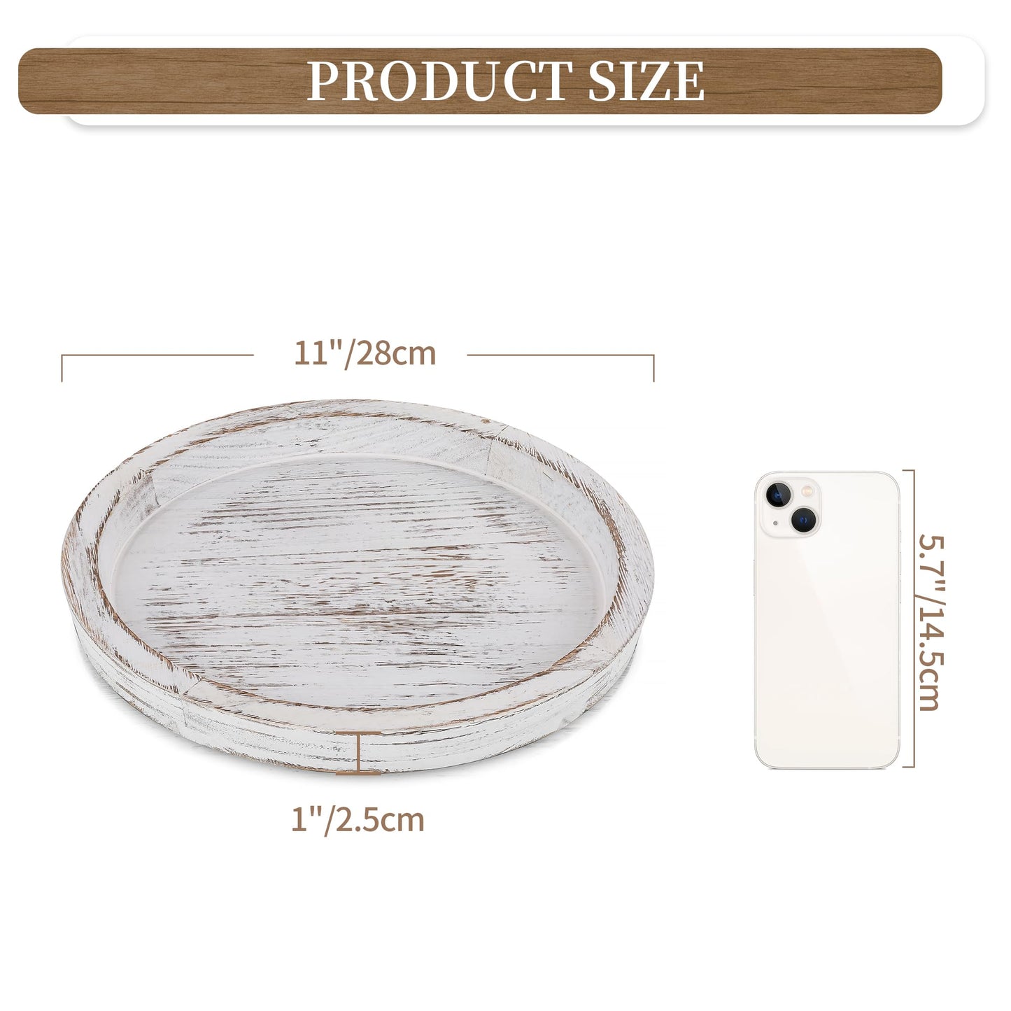 Hanobe Candle Plate Holder Tray: Round White Wood Decorative Tray Decor - Rustic Farmhouse CoffeeTable Decor - Tealight Pillar Trays for Home Decor