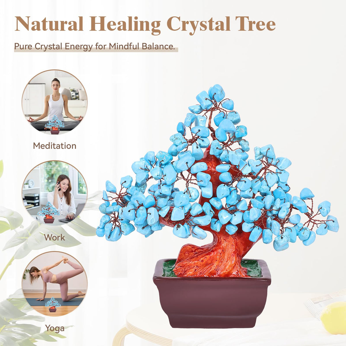 AzureLeap Feng Shui Quartz Crystal Money Tree Bonsai Style Decoration for Luck and Wealth (Blue)