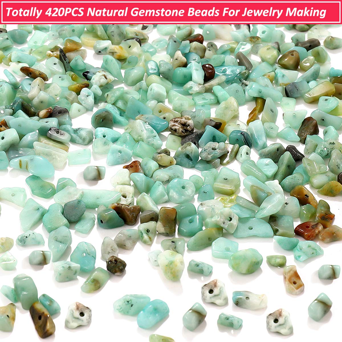 420PCS Chip Stone Beads Amazonite, Irregular Gemstones Healing Crystal Loose Beads Crushed Chunked Crystal Pieces with Plastic Box for Bracelet Jewelry Making DIY Art Crafts (Amazonite)