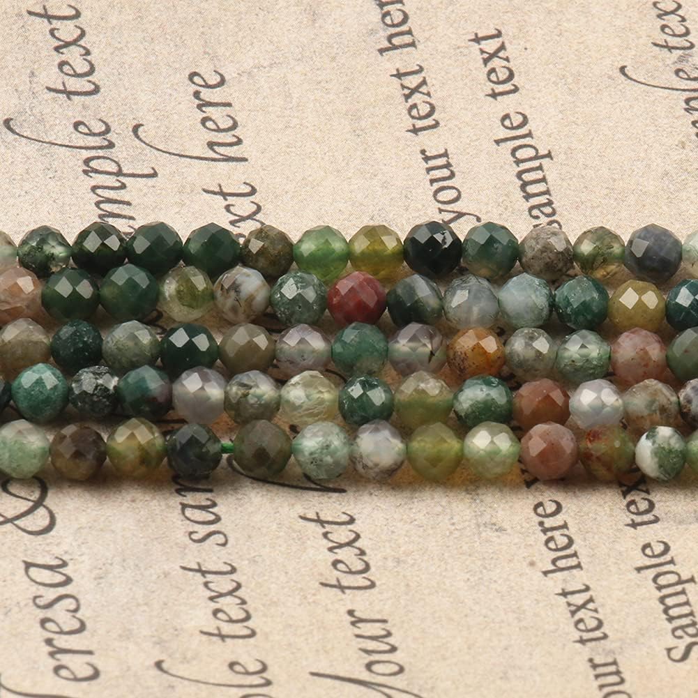Song Xi 90pcs 4mm Natural Indian Agate Gemstone Beads Faceted Round Loose Stone Beads for Jewelry Making (1 Strand)