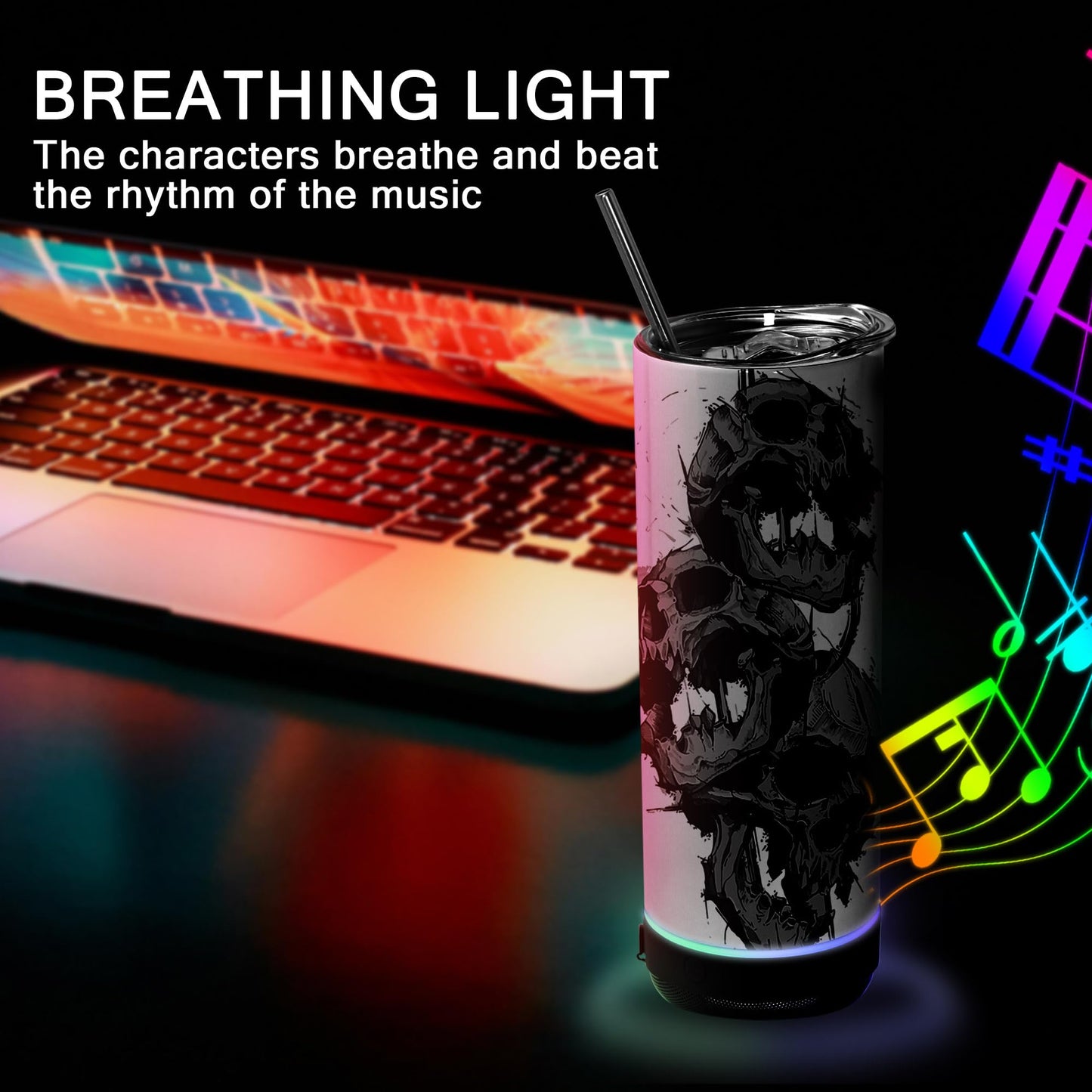 sweet grain Music Speaker Tumbler(4Pack) - Sublimation Tumbler 20 oz Skinny Straight with Speaker, Straw & USB Charging Cable, Sublimation Speaker Cups - Black