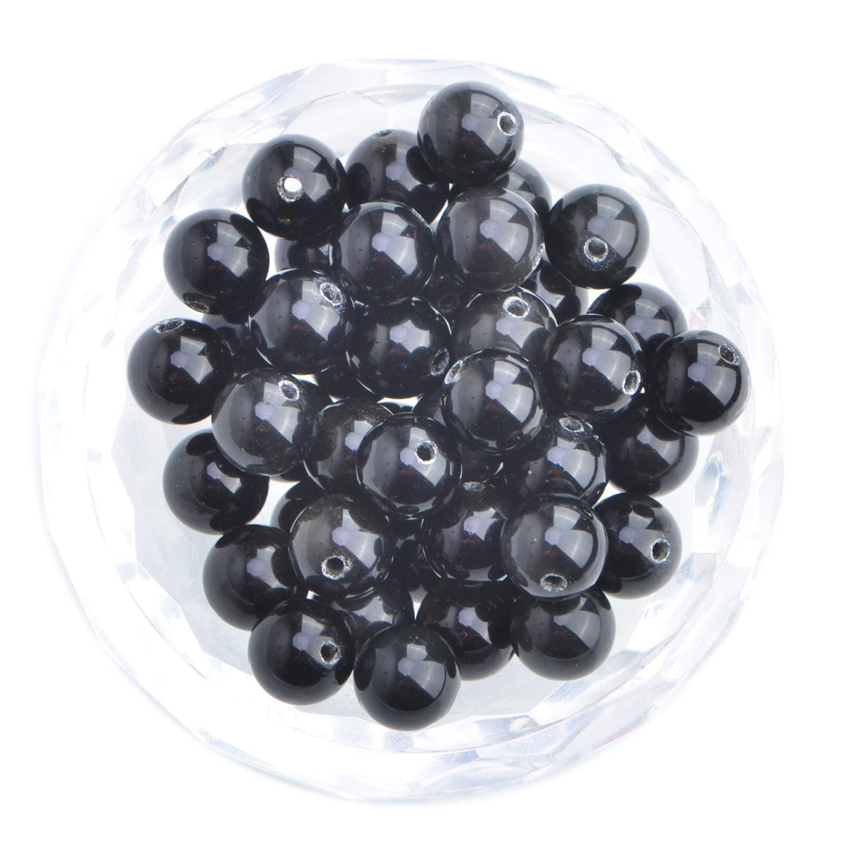 80Pcs Natural Crystal Beads Stone Gemstone Round Loose Energy Healing Beads with Free Crystal Stretch Cord for Jewelry Making (Black Obsidian, 10mm)