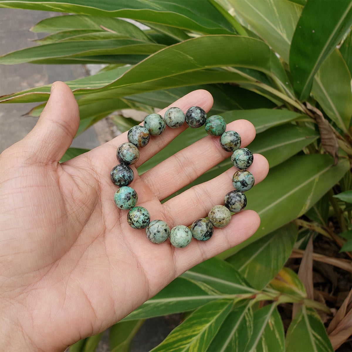 Chengmu 12mm African Turquoise Stretch Bracelet Round Stone Beads Semi Gemstone for Elastic Bracelet 8"