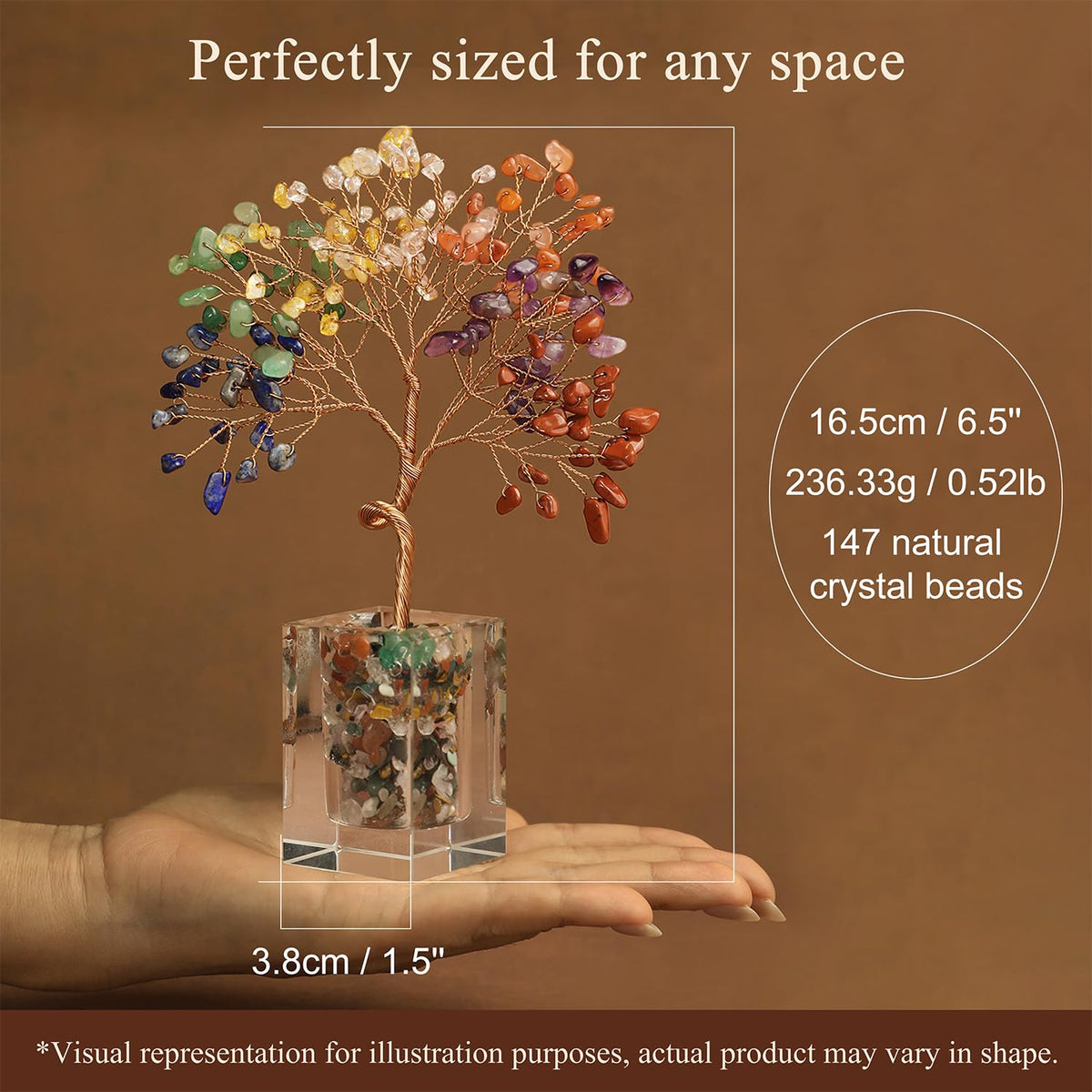 Crystal Tree of Life 7 Chakra Healing Crystal Trees Healing Stones for Office Desk Decor Home Living Room Decorations, Handmade Creative Good Luck Meditation Birthday Gifts for Women, Mom, Daughter