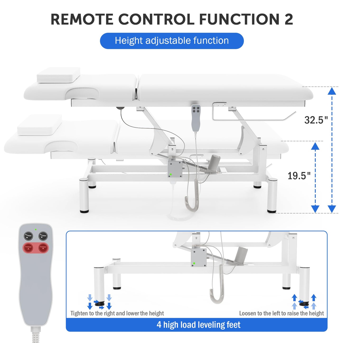 Professional Electric Massage Table, 2 Motors Hydraulic Electric Lift Adjustable Backrest and Height Lifting Functions for Treatment/Physical Therapy/Spinal Massage/Facial Spa/Waxing/Tattooing - White