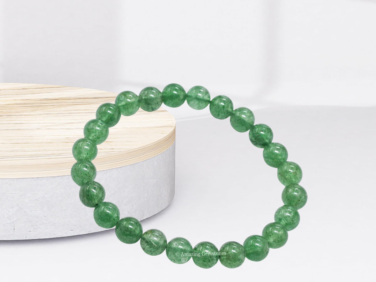 Amazing Gemstone Crystal Bracelet for Women Men's Gifts - Protection Healing Crystal Bracelet - 8mm Gemstone Beaded Stretchable Bracelet Pulseras Para Hombres Mujer Stocking Stuffers Mothers Day Gift (Green Strawberry Quartz)