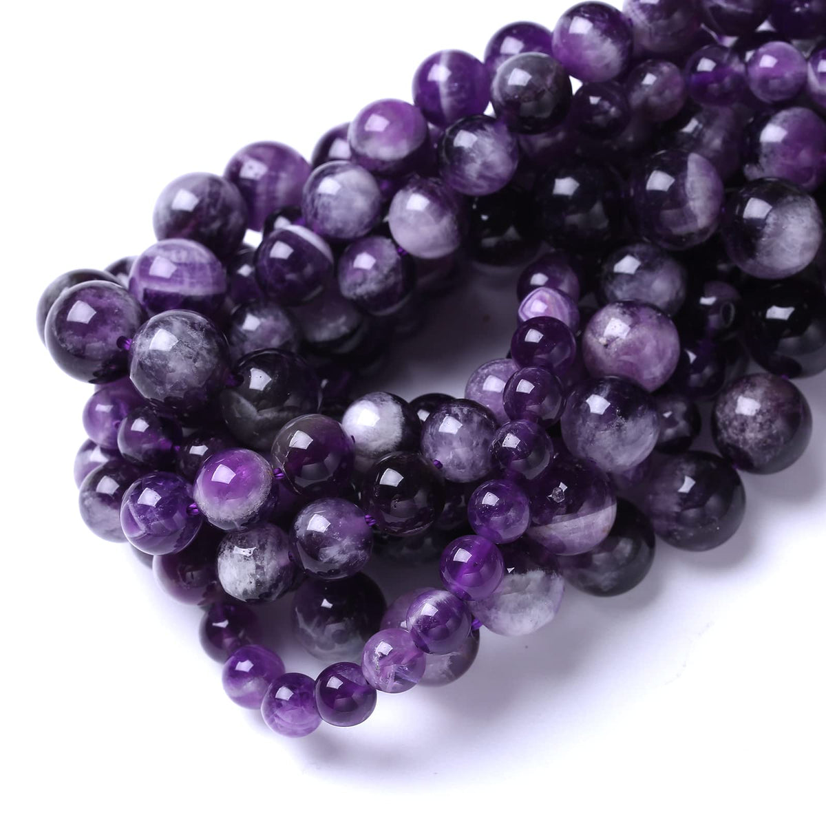 35PCS 10MM Beads Natural Purple Dream Lace Amethysts Stone Round Loose Beads Gemstones for Jewelry Making DIY 15Inches
