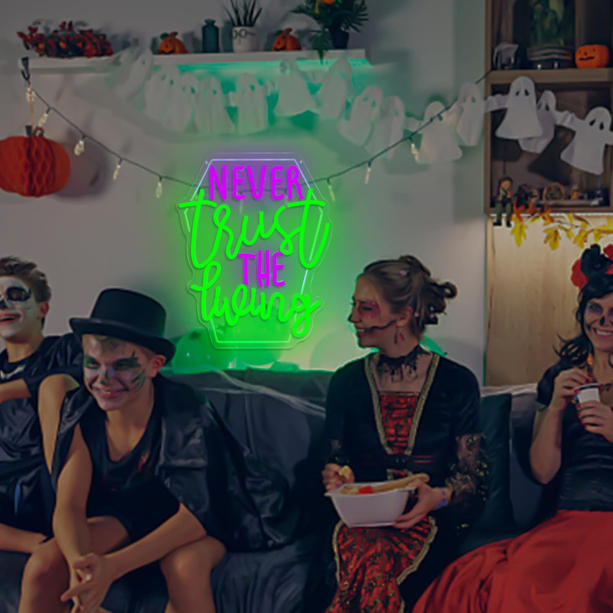Ajoyferris Never Trust The Living Neon Sign Halloween Led Sign for Wall Decor Halloween Tombstone Neon Light for Party Chamber of Secrets Spooky House Bedroom Dimmable USB Led Light Sign