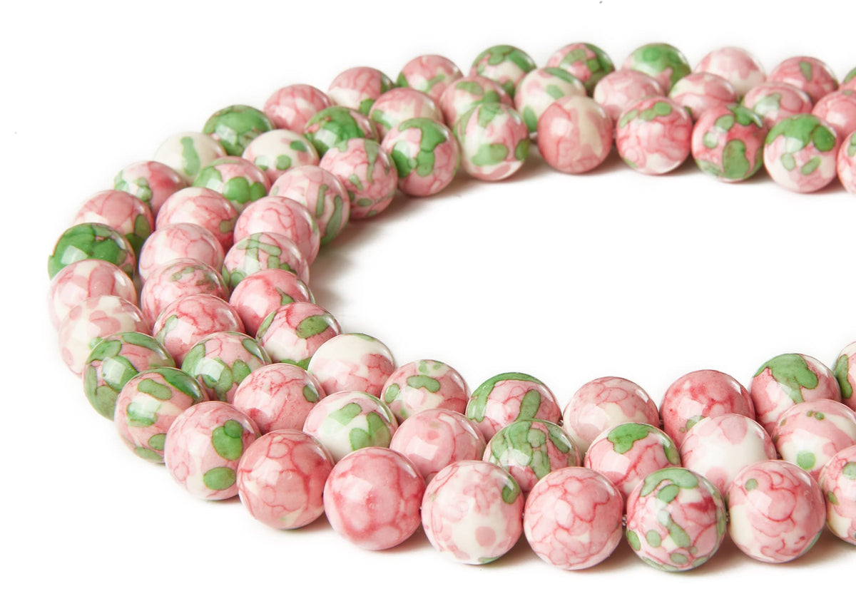 60pcs 6mm Green Red Rain Flower Beads Natural Gemstone Beads Round Loose Beads for Jewelry Making