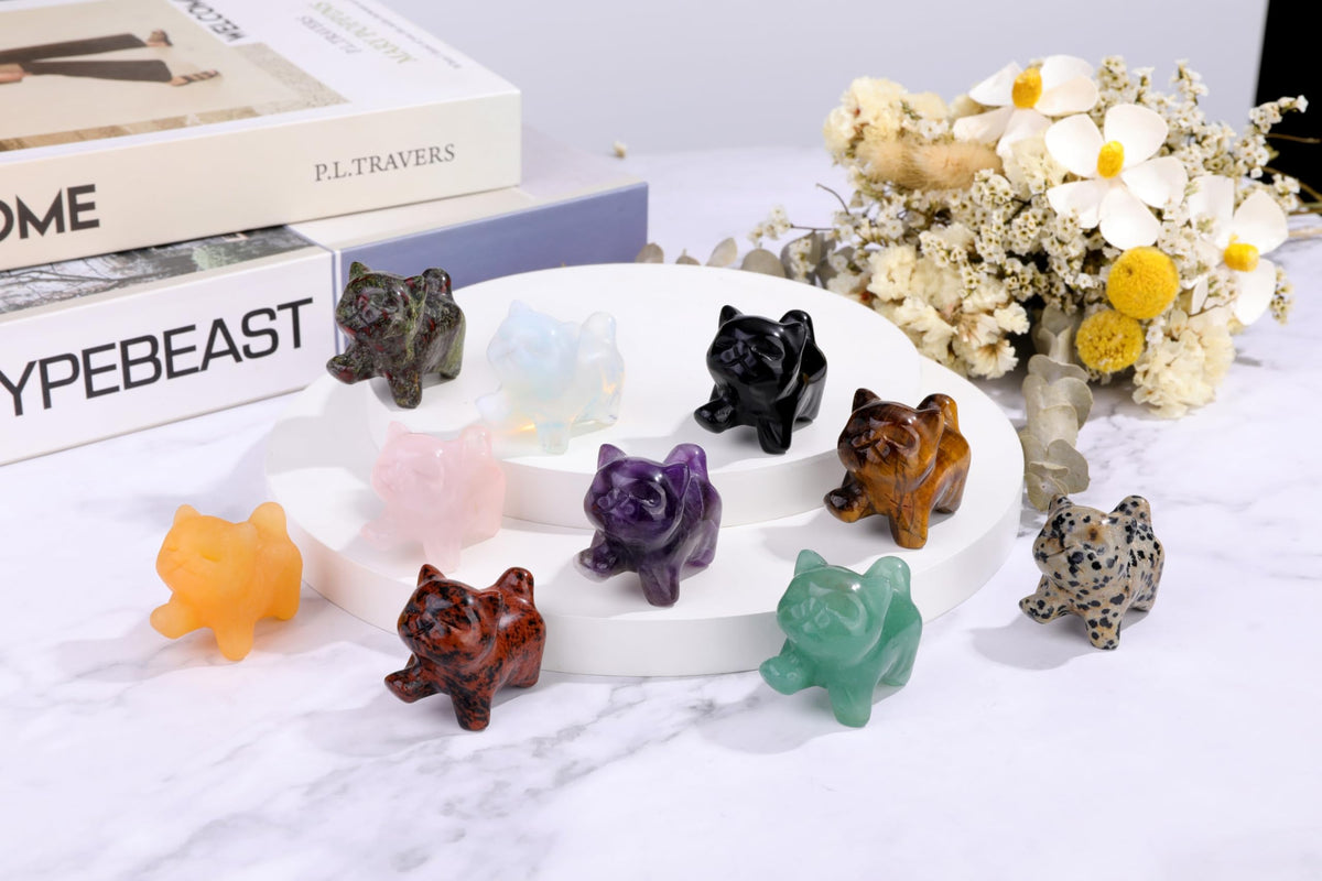 Top Plaza 1 PC Dalmation Spot Jasper Crystal Cute Cat Figurine Gifts Carved Healing Lucky Home Decor Natural Gemstone Cats Collectibles Pocket Sculpture for Cat Lovers
