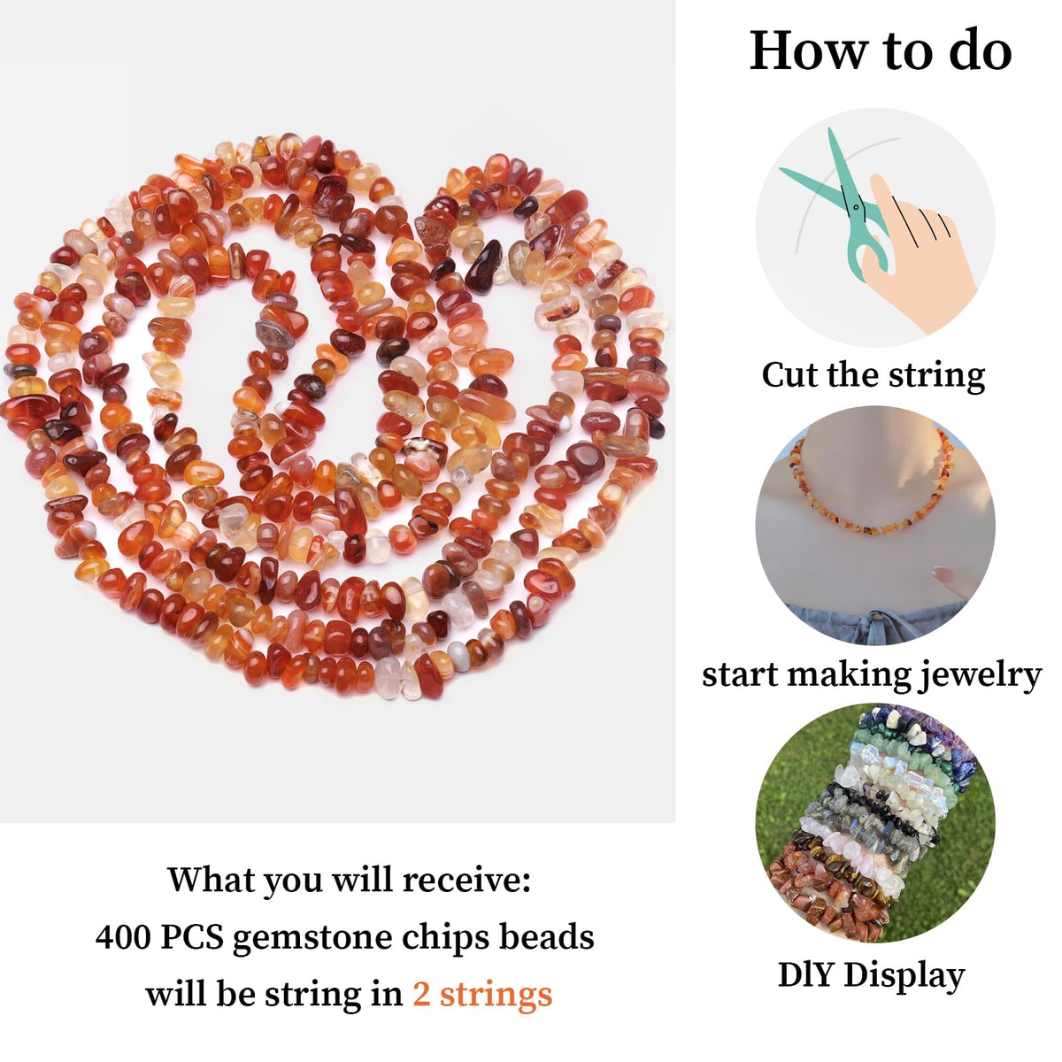 400pcs Natural Chip Stone Beads for Jewelry Making Red Agate 5-8mm Irregular Gemstones Healing Crystal Loose Rocks Bead Hole Drilled for Ring Earrings Necklace Bracelet Making DIY Art Crafts