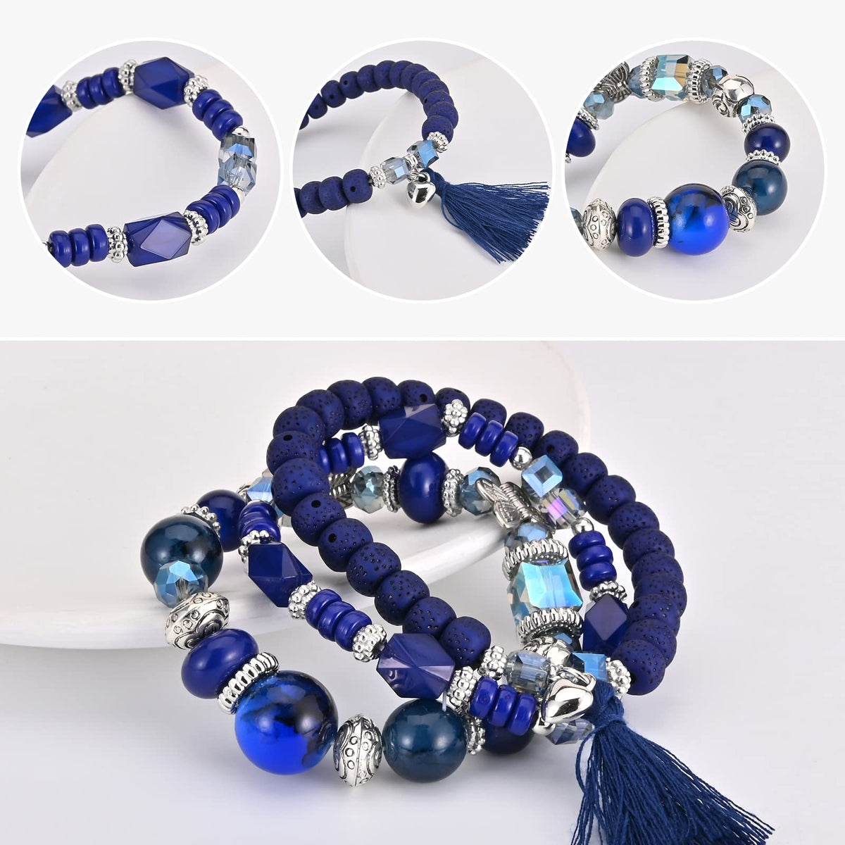 Bohemian Bracelet Sets for Women - 6 Sets Stackable Stretch Bracelets Multi-color Boho Jewelry for Women Hippie Bracelets Dainty Jewelry Best Friend Gift (Butterfly Stretch Bracelets Set)
