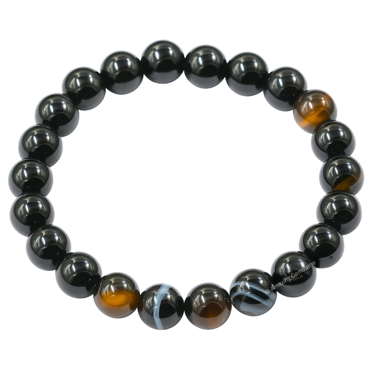 Amazing Gemstone Crystal Bracelet for Women Men's Gifts - Protection Healing Crystal Bracelet - 8mm Gemstone Beaded Stretchable Bracelet Pulseras Para Hombres Mujer Stocking Stuffers Mothers Day Gift (Black Sulemani Hakik)