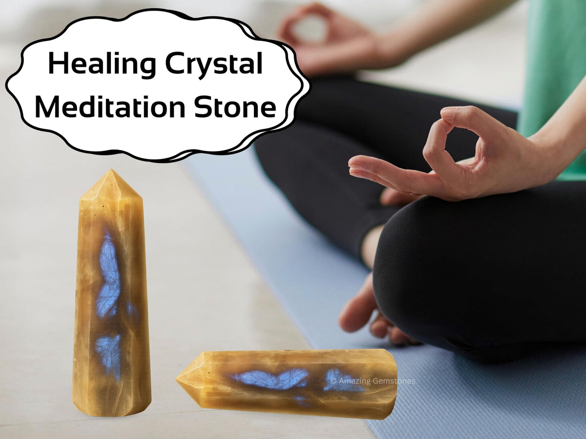 Amazing Gemstone Sun Moonstone Crystal Towers - Natural Healing Crystal Point Obelisk for Reiki Healing and Crystal Grid (3" to 4" INCH)