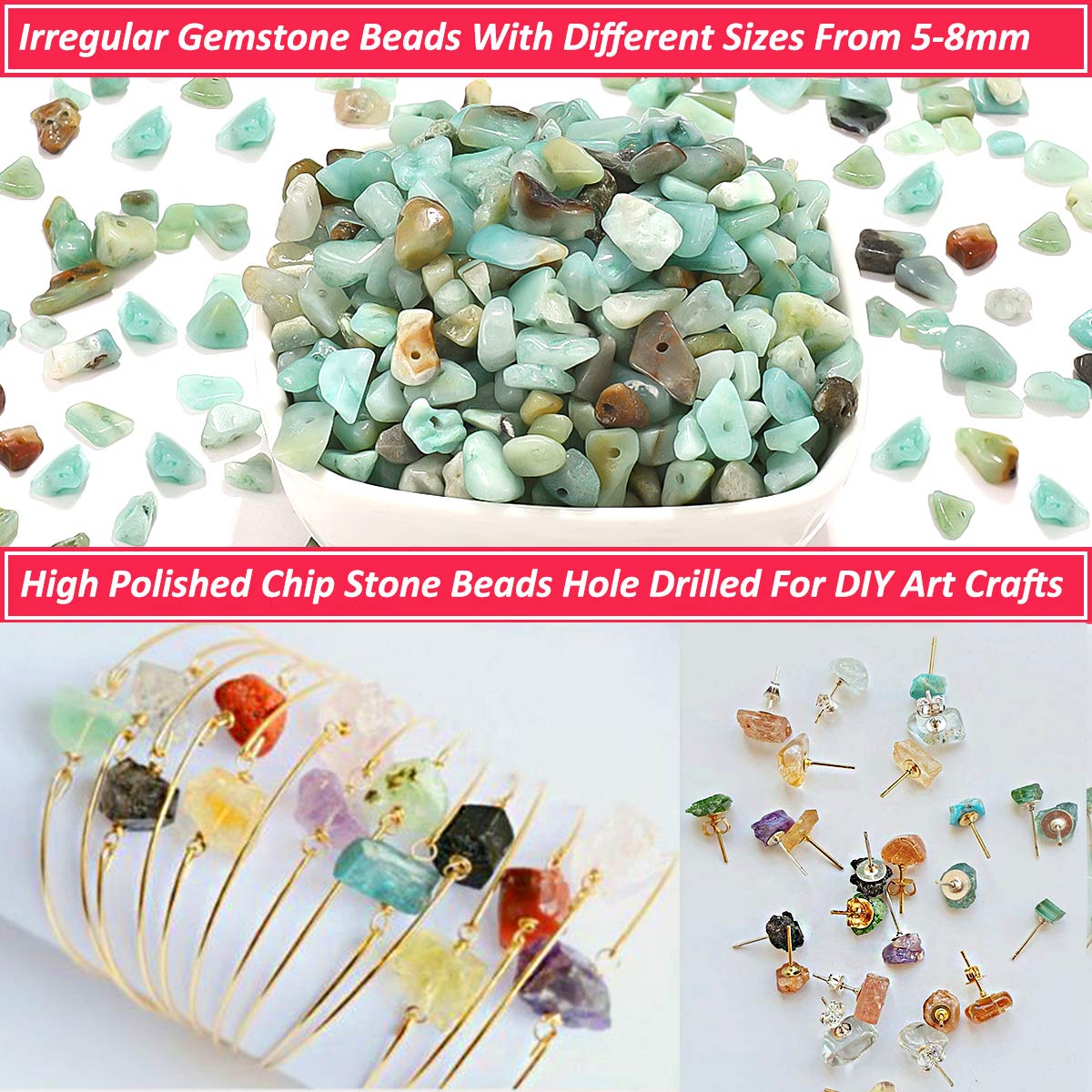 420PCS Chip Stone Beads Amazonite, Irregular Gemstones Healing Crystal Loose Beads Crushed Chunked Crystal Pieces with Plastic Box for Bracelet Jewelry Making DIY Art Crafts (Amazonite)