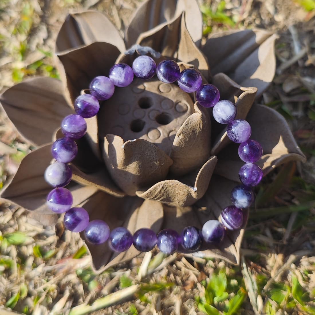 8MM Amethyst Bracelet (Include Cotton-like) | Natural and Classic | Resisting Negative Energy | Dream Amethyst | For Girlfriend Mom Sister | fits for small wrist size about 6.5-7 inch