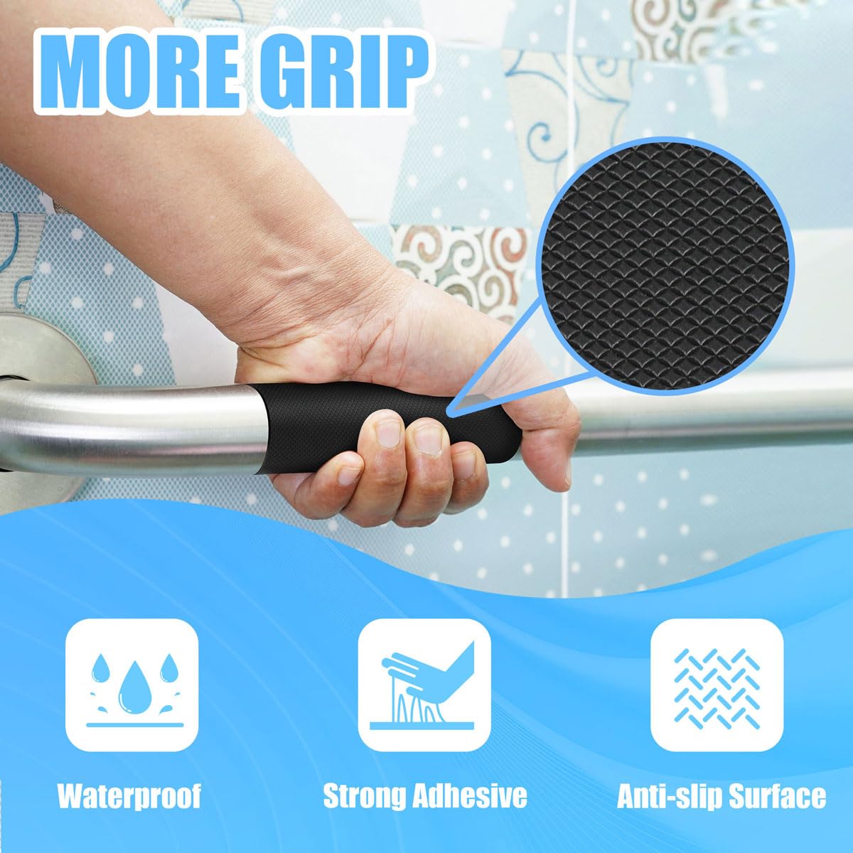 Yorwe Rubber Grip Tape, Ultra-Thin Strong Adhesive Anti-Slip Waterproof Heat Resistant Wear-Resistant Cushion Pad, Making Handles or Contact Surfaces Safer, with Grip and Comfort (Black, 1In x 10Ft)