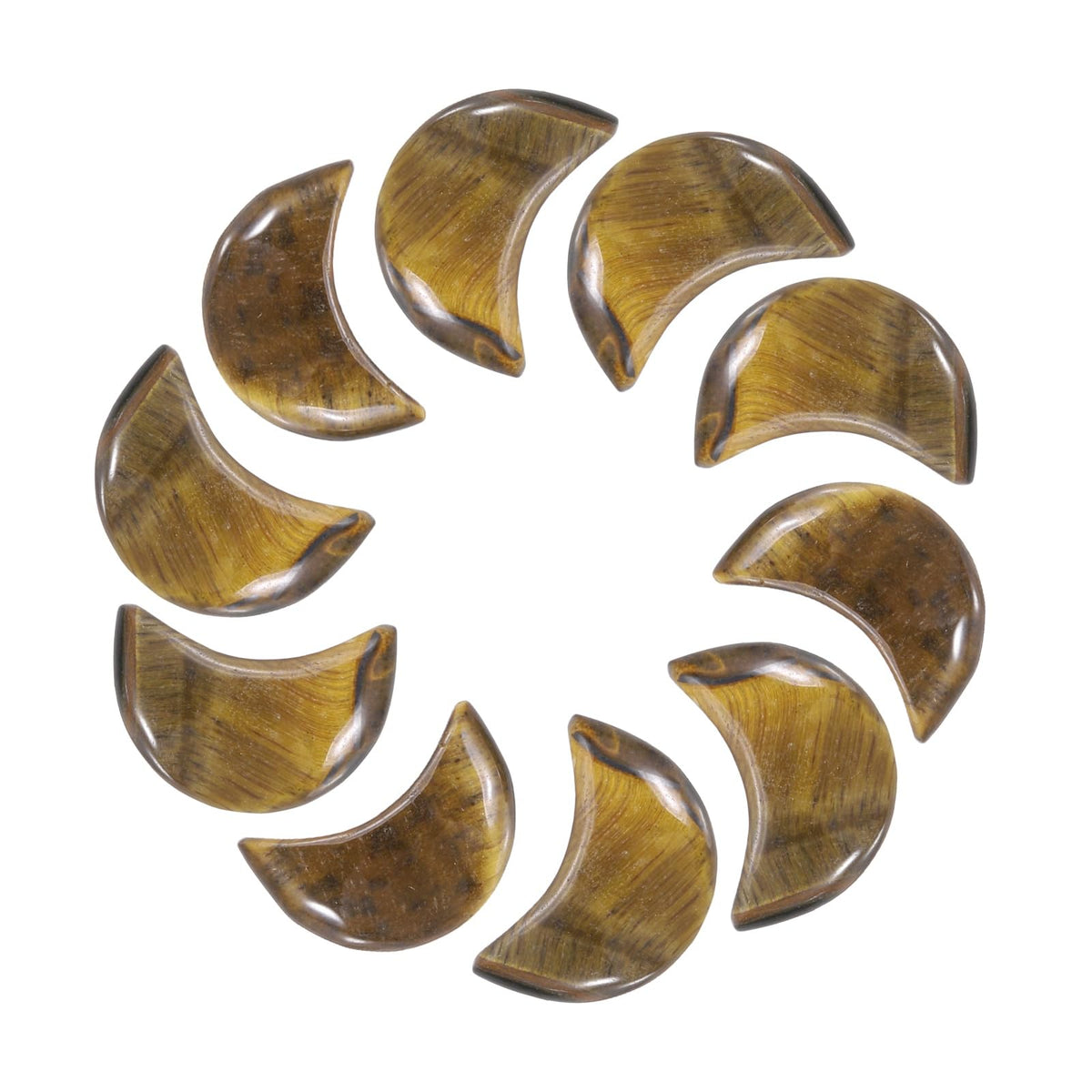 MECCANIXITY 10 Pcs Moon Crystal Worry Stone, 0.5 Inch Length Natural Tigers Eye Moon Gemstone Bulk, Carved Pocket Stones for Meditation Balancing Pendant Decor
