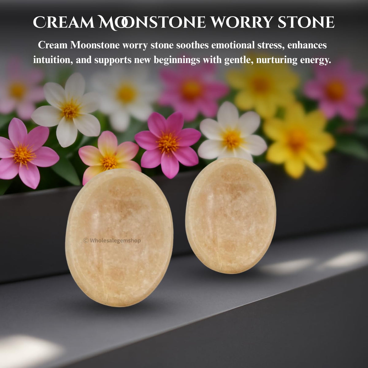 Cream MoonstoneThumb Worry Stones Metaphysical Gemstone Crystal Healing Reiki Men Women Gift FENG Shui Positive Energy Love Wellness Palm Stones Wicca Powerful