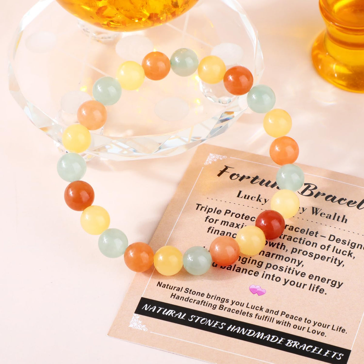 AD Beads 6mm Handmade Fortune Bracelet Elastic Bracelet – Natural Gemstone for Lucky Money Wealth – Meditation, Yoga, Healing and Energy Gift for Men Women
