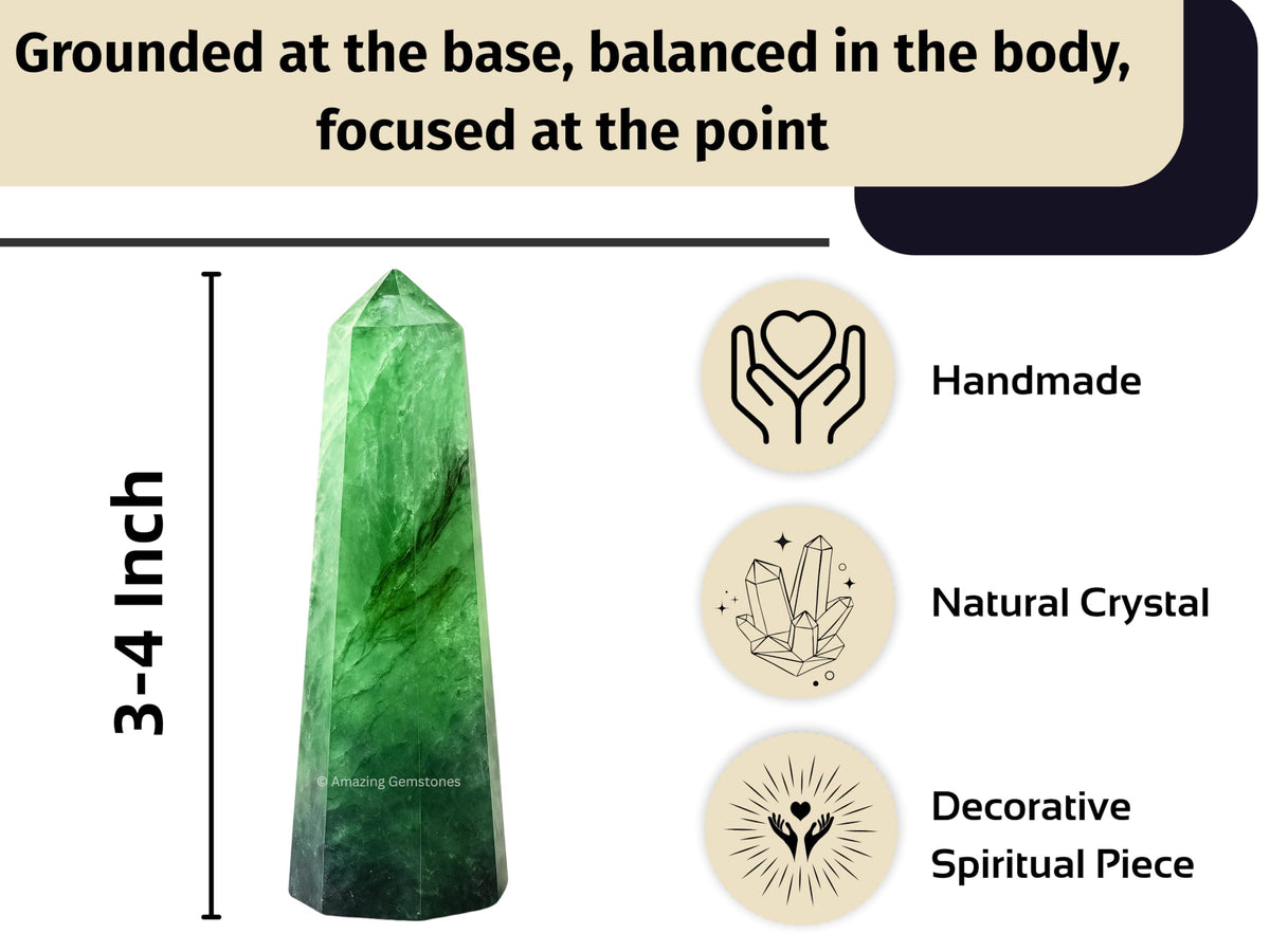 Amazing Gemstone Green Fluorite Crystal Towers - Natural Healing Crystal Point Obelisk for Reiki Healing and Crystal Grid (3" to 4" INCH)
