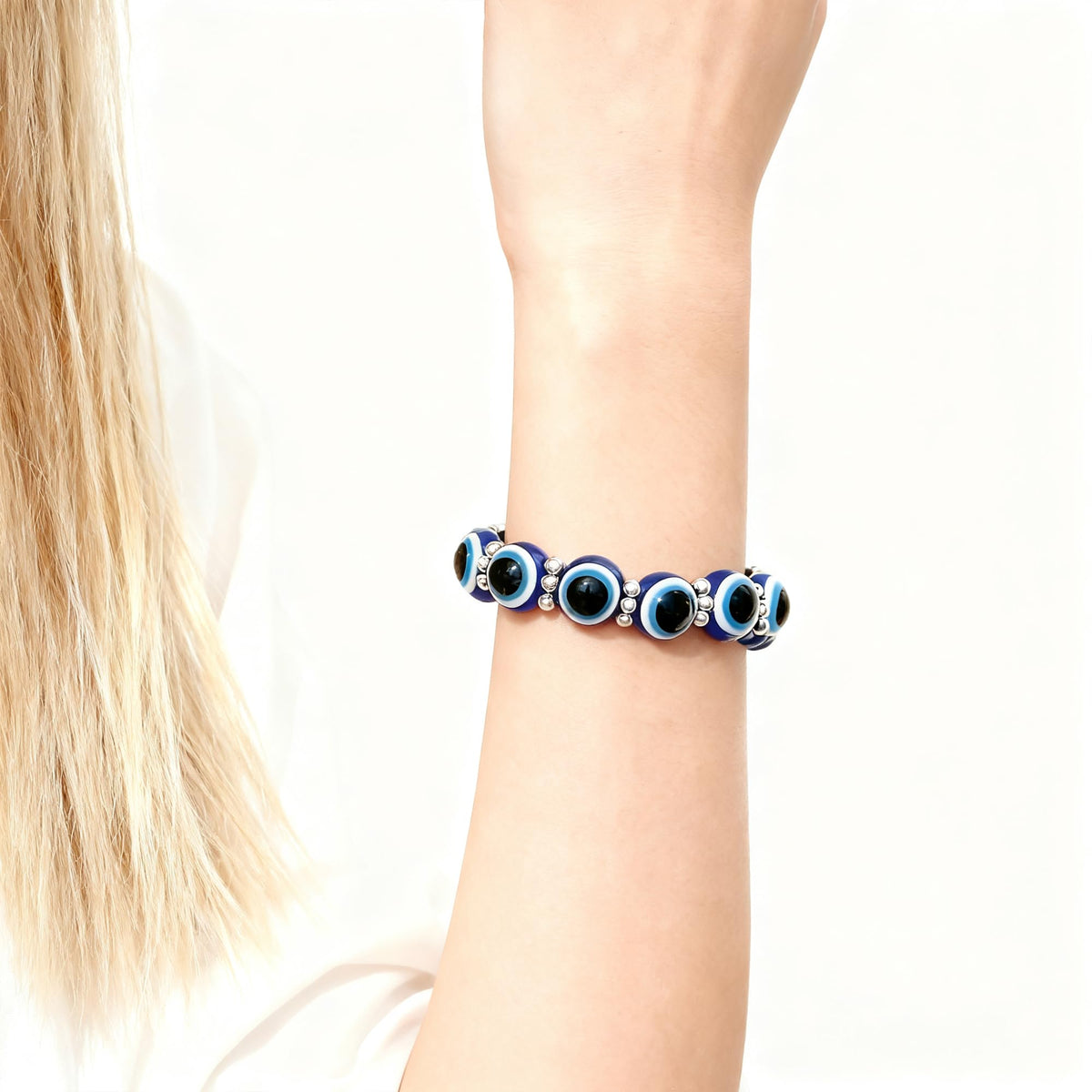 Cryhand Female 8mm Beaded Bracelets For Women Evil Eyes Bracelet for Men Handmade Lucky Money Stretchy Crystal Bracelets Best Gifts