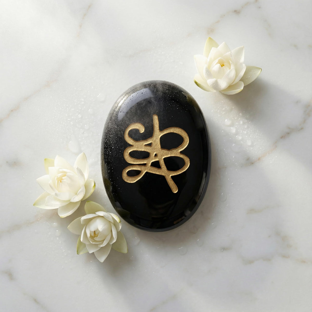 Trrystals Natural Gemstone Zibu Coin – Reiki Healing Symbol, Energy Activation, Good Luck & Spiritual Protection Token (Black Obsidian)