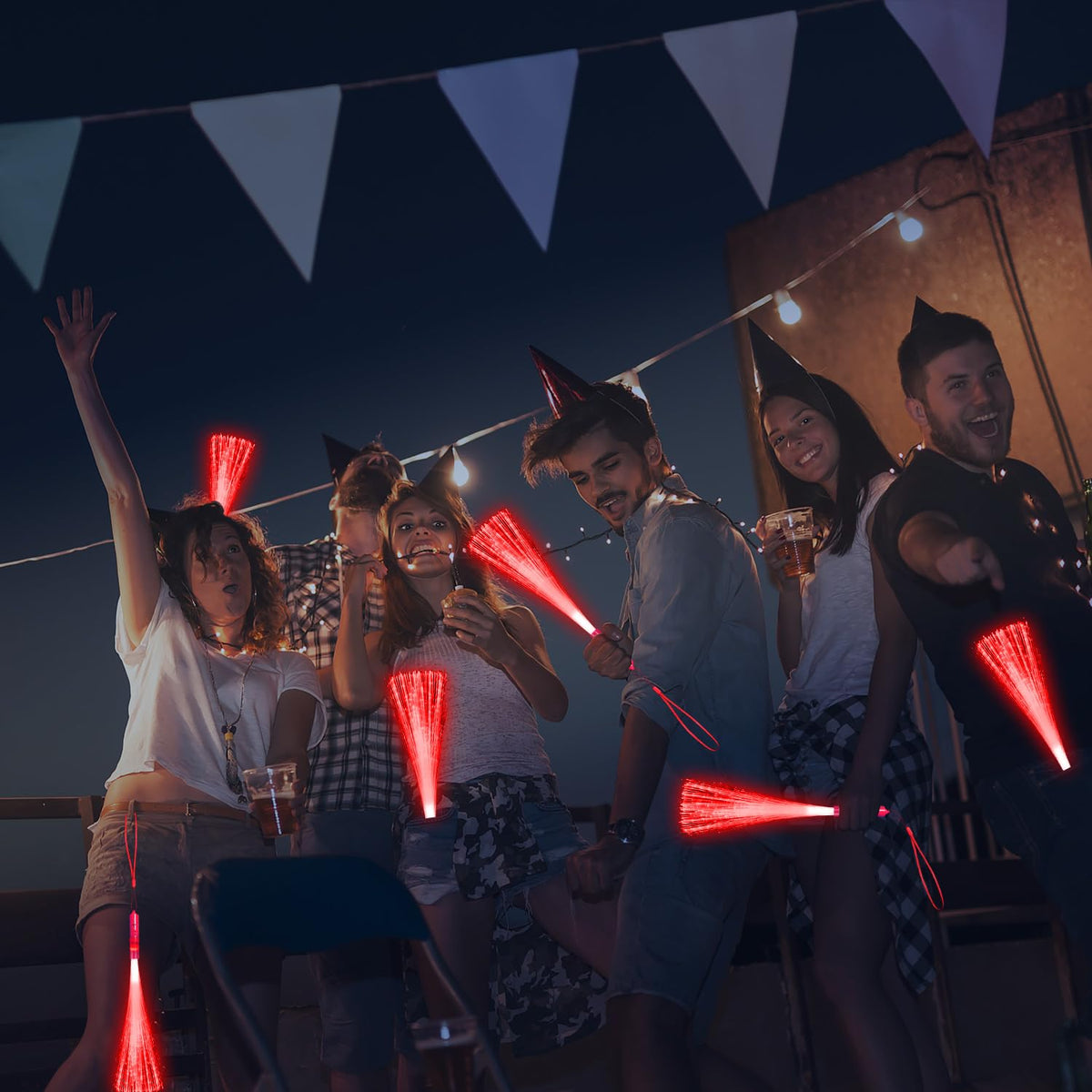 YOFOBU 60 Pack Red Fiber Optic Wands Glow Fiber Wands Bulk LED Light Up Wands with 3 Flashing Modes LED Flashing Sticks for July 4th Halloween Christmas Valentine's Day Wedding Birthday