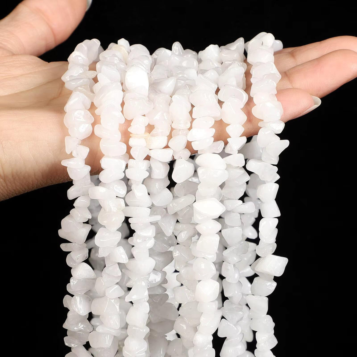 HAAMIIQII 5-8mm Natural White Jade Chips Beads - Genuine Real Irregular Freeform Chip Loose Gemstone Energy Healing Beads for Jewelry Making Strand 30 Inch