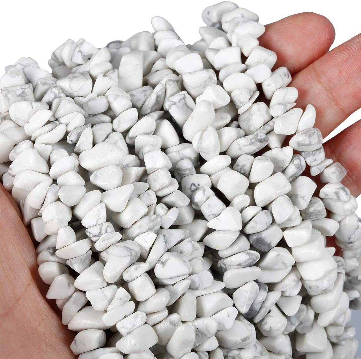 HAAMIIQII 5-8mm Natural White Howlite Chips Beads Hole Drilled Irregular Chip Stone Healing Crystal Rock Semi Precious Gemstone Loose Beads for Jewelry Making DIY Art Crafts Strand 32 Inch