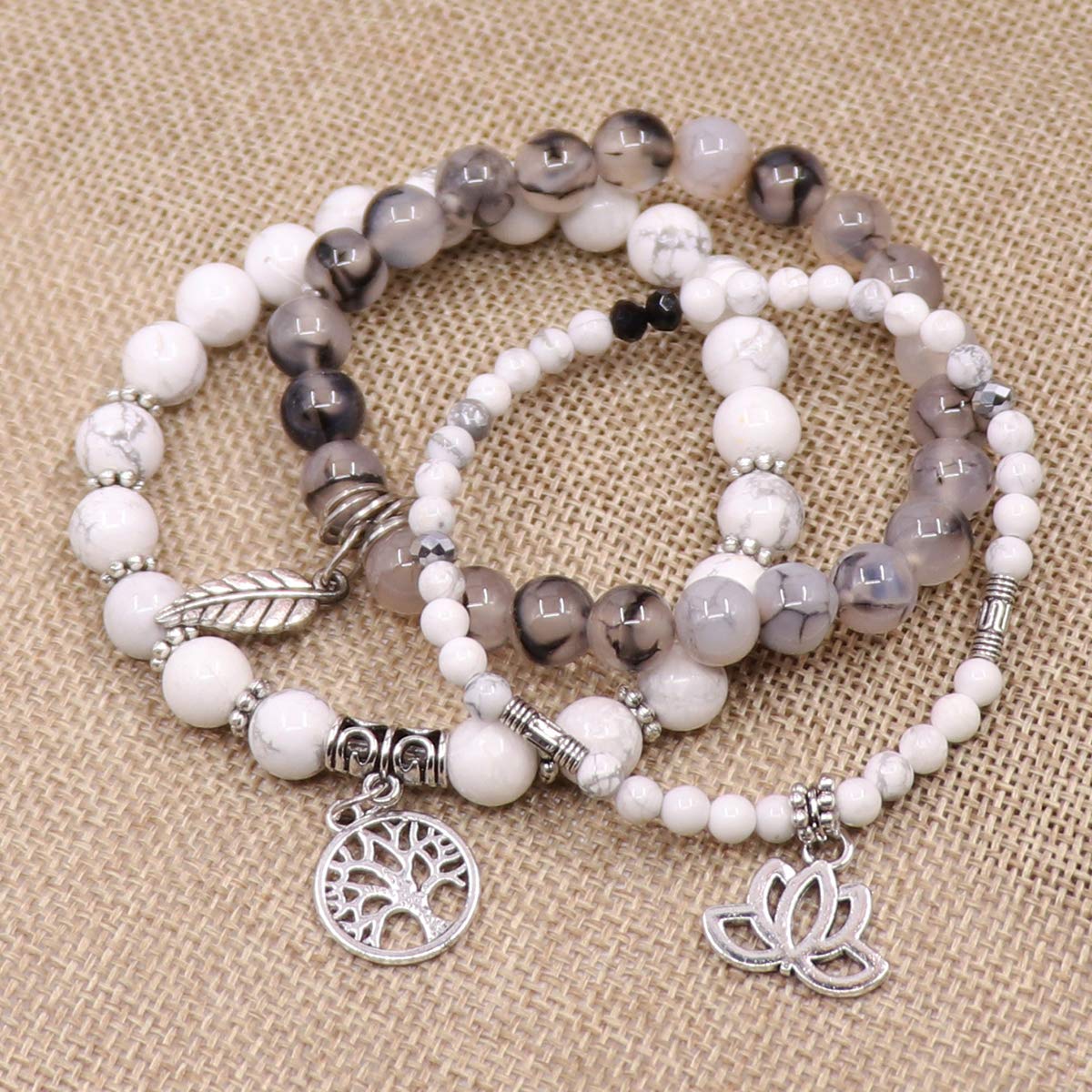 UEUC Tree of Life Yoga Healing Stone Bracelets,Multilayer Lotus Chakra Stone Reiki Bracelet Sets,Anxiety Crystal Natural Stone,for Women Stress Relief