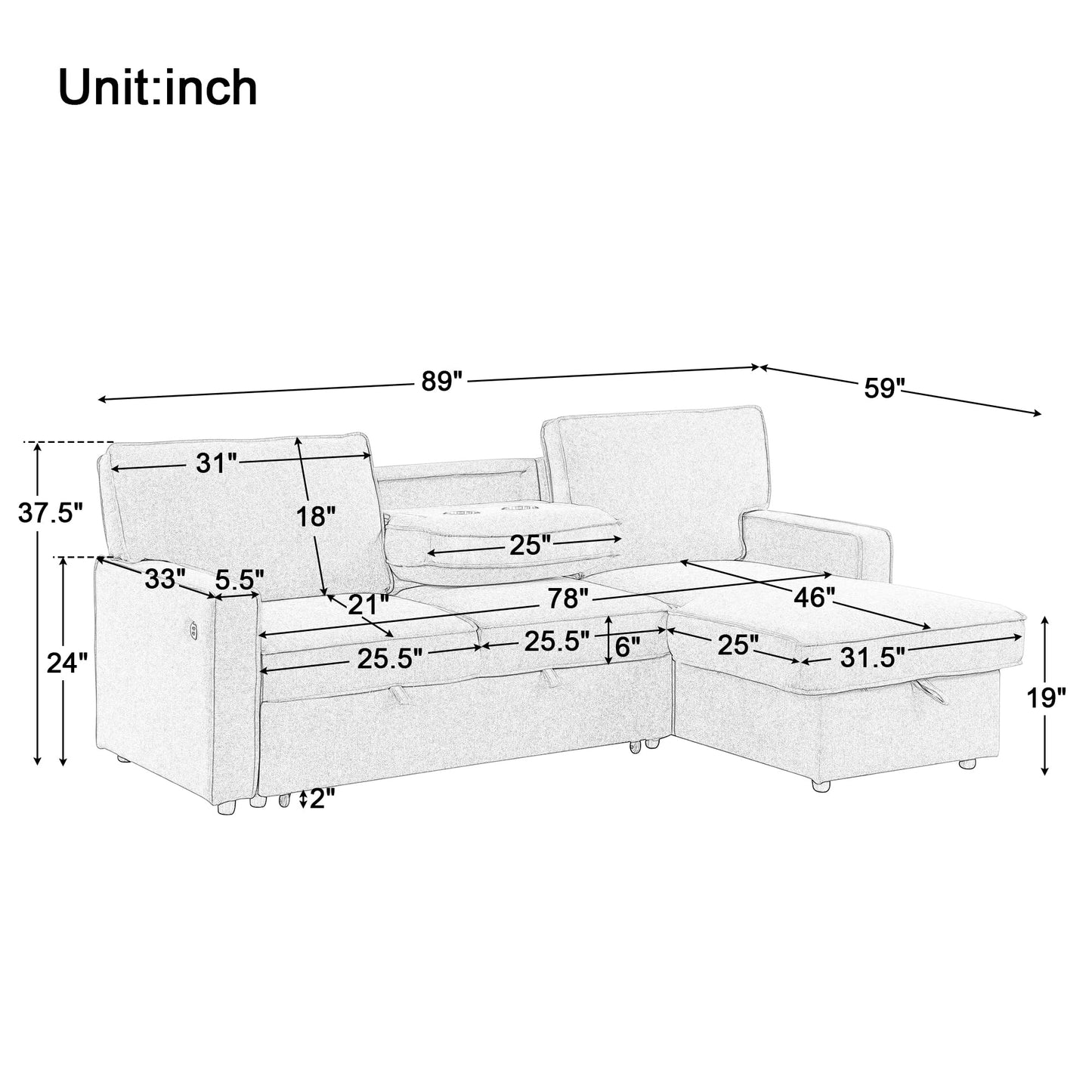 ERYE Comfy L-Shaped Chenille Sofa Bed, L-Shaped Reversible Sleeper Sectional Sofa with Pull Out Sleeper Couch Bed, Drop-Down Cup Holders,Storage Chaise & Dual USB Ports
