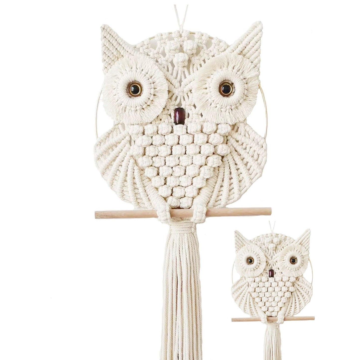 Achart Owl Macrame Wall Hanging-Hand Woven Boho Tapestry-Macrame Wall Decor -Owl Decor for Bedroom, Living Room, Nursery (Beige, L&S)